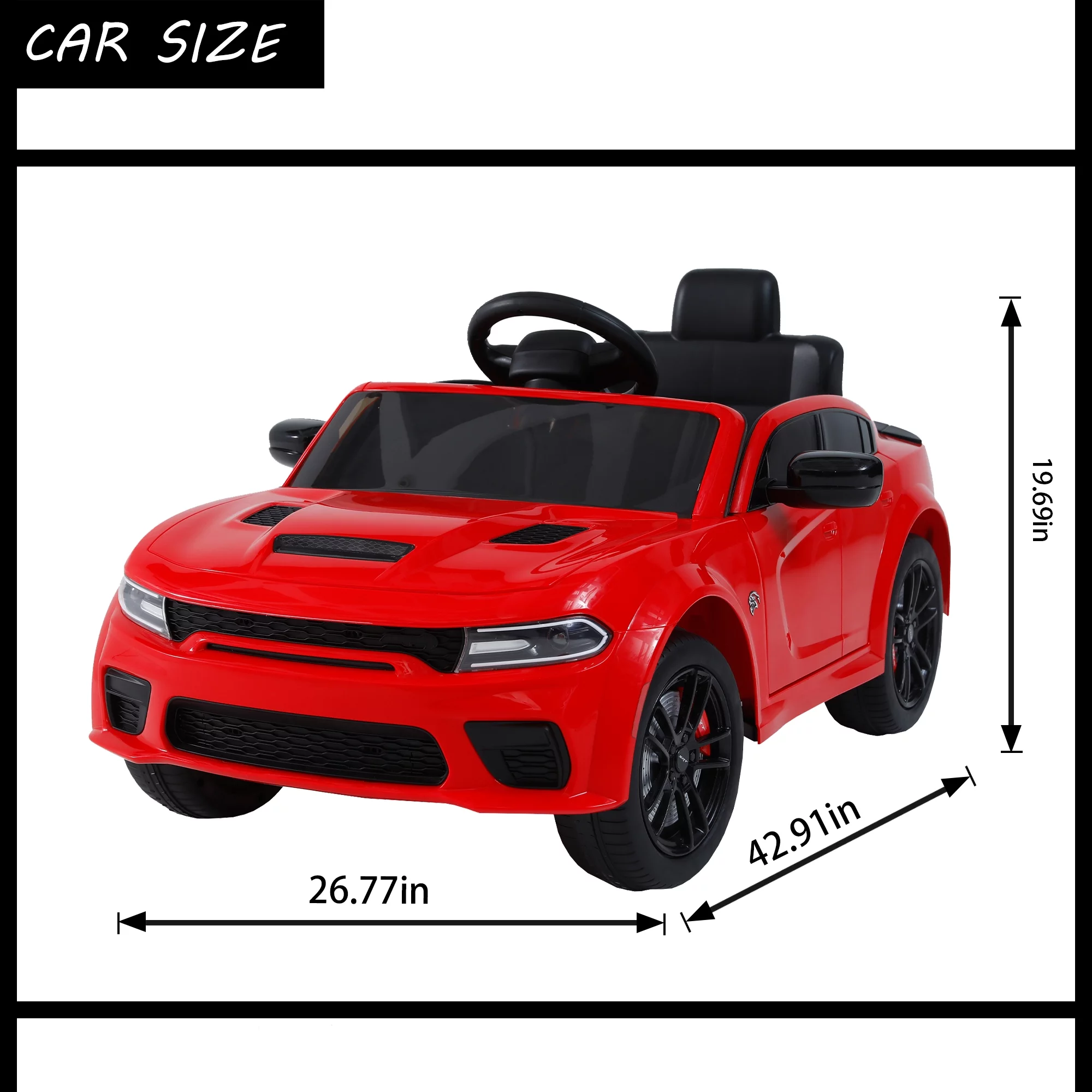 uhomepro Black 12 V Dodge Charger SRT Hellcat Battery Powered Ride on Cars with Remote Control, Bluetooth, LED Light and MP3 Player - Womvr