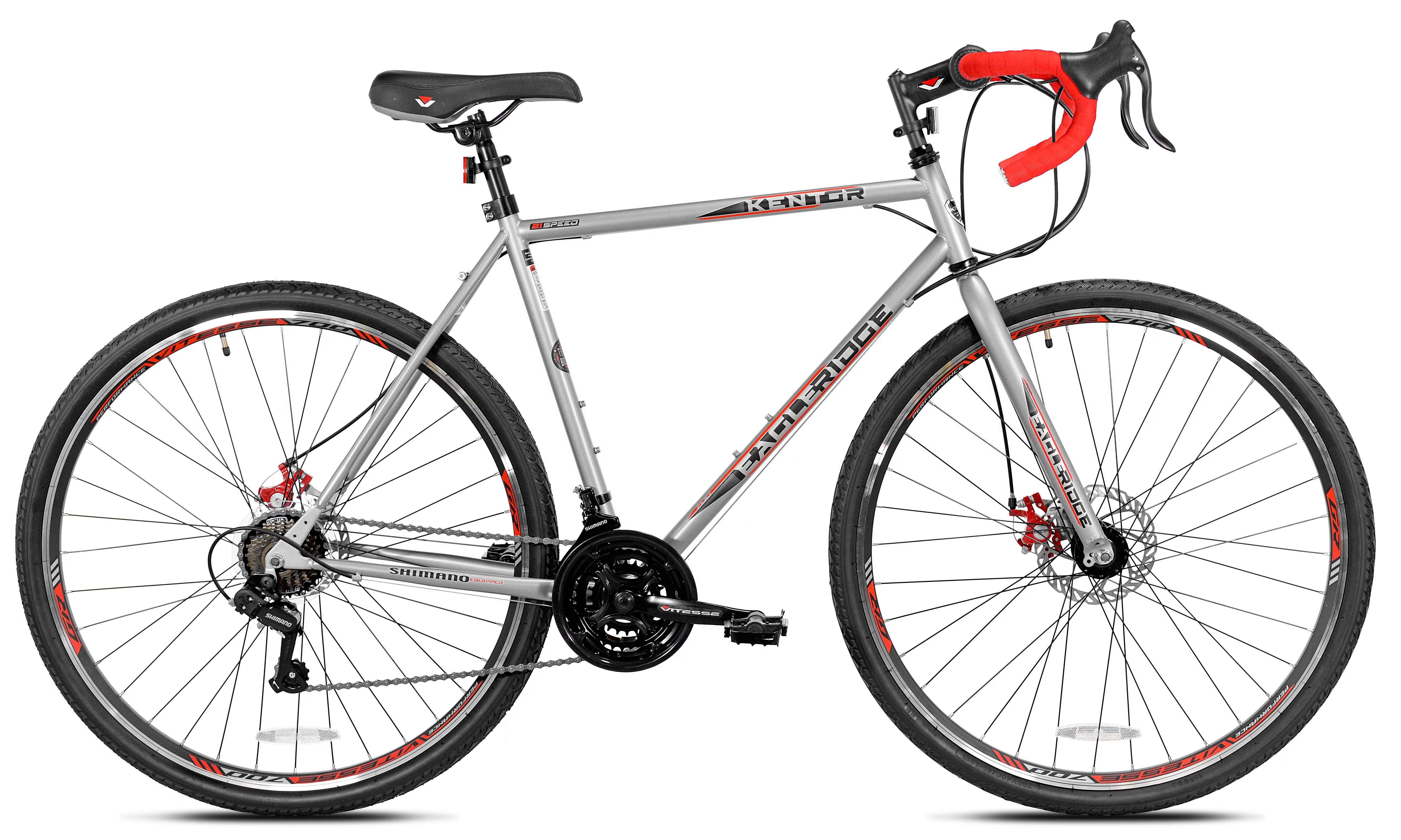 Kent Bicycles 700c Eagle Ridge Adventure Gravel Men's Large Bike, Silver, Red - Womvr