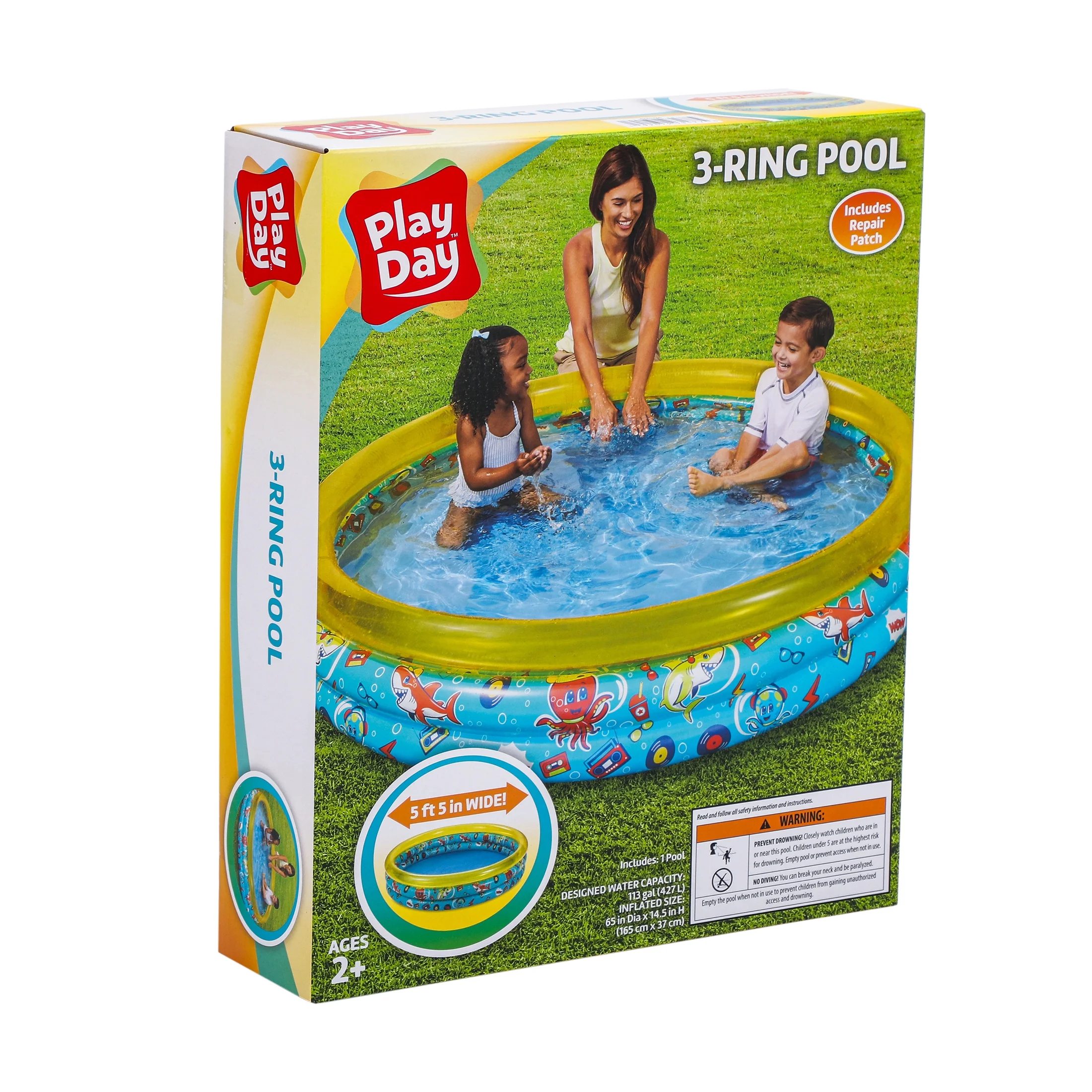 Round Inflatable 3-Ring Kiddie Splash Play Pool, Yellow, For Kids, Age 2 & up, Unisex - Womvr