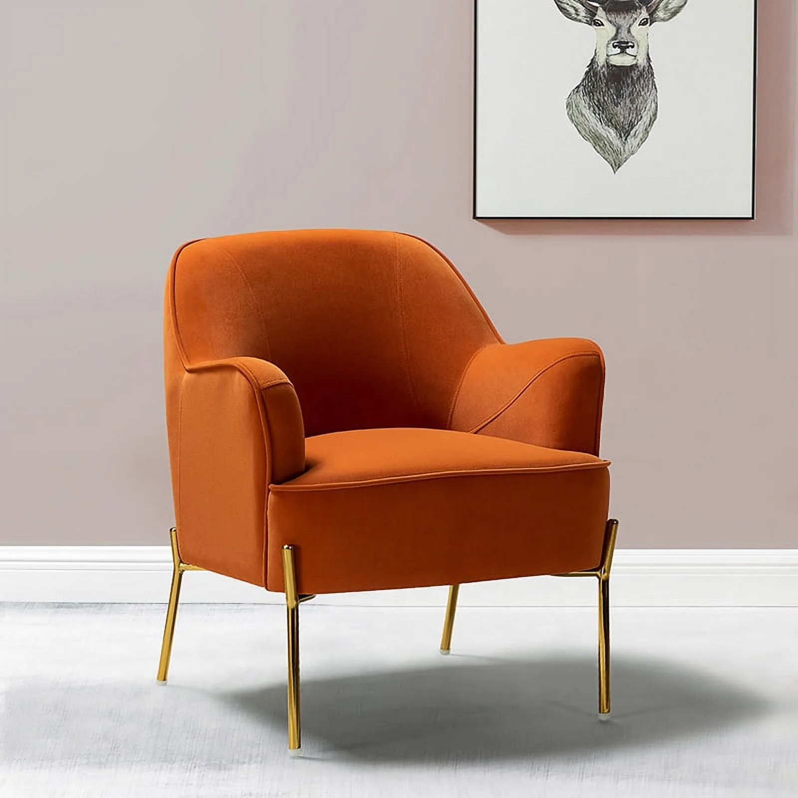 Velvet Upholstered Accent Chair Metal Legs Curved Backrest Lounge Home Armchair Bedroom Adult Pink - Womvr