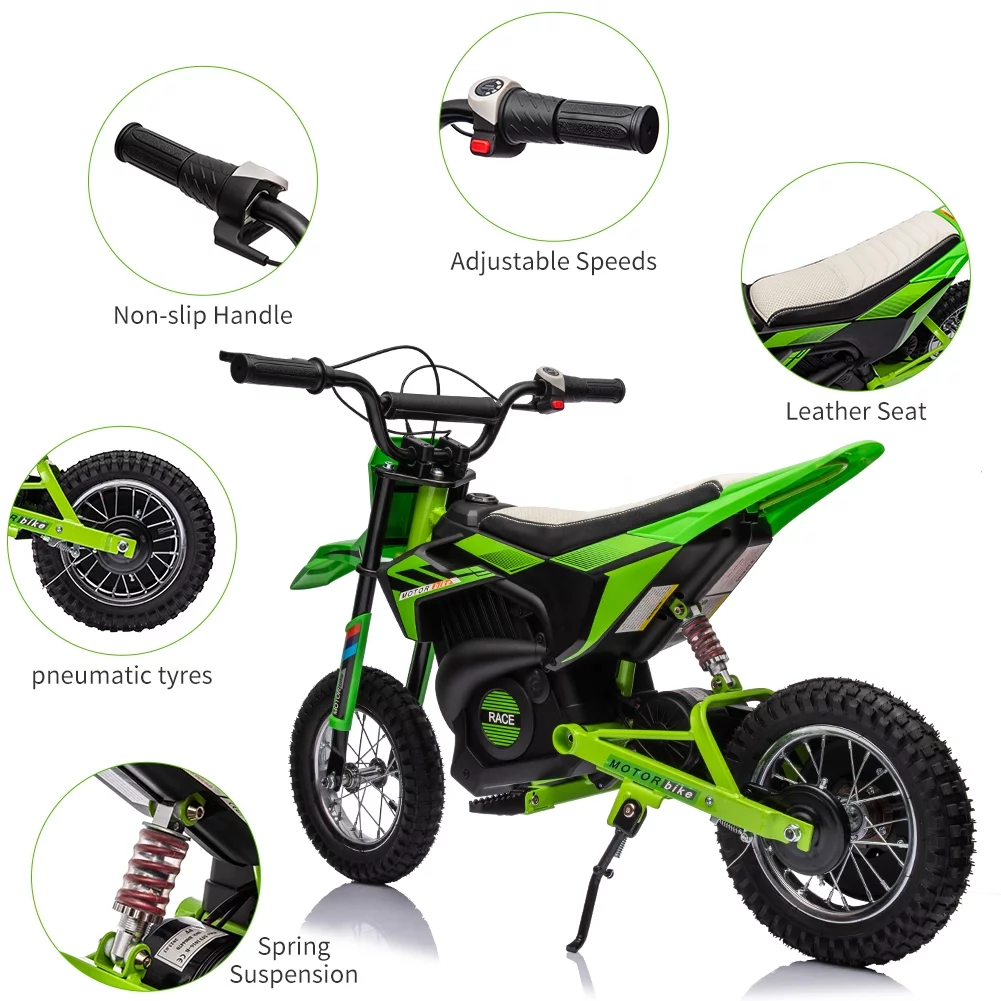 EastVita 24V 250W Electric Off-Road Motorcycle, Kids' Fast Speed Ride on Motocross Toys for Age 8+ Green - Womvr