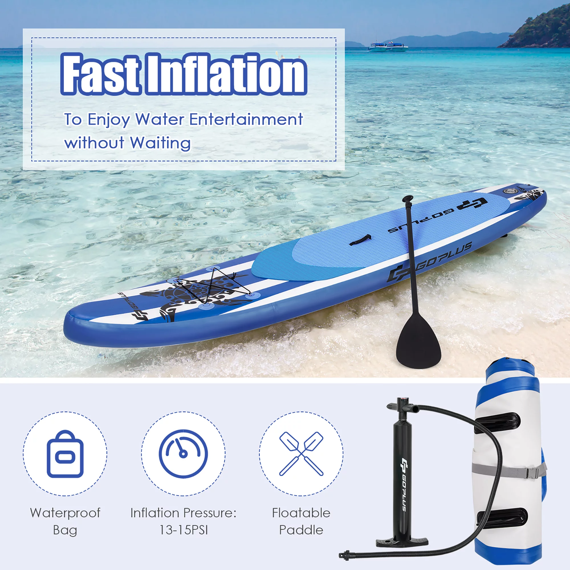 Goplus 11ft Inflatable Stand Up Paddle Board 6'' Thick W/Leash Backpack Aluminum Paddle Yellow - Womvr