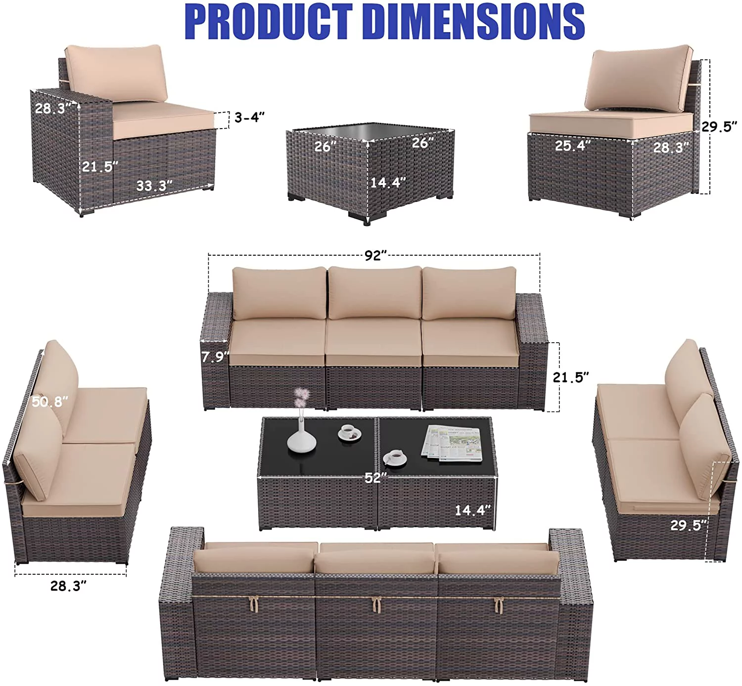 Gotland 13 Pieces Outdoor Patio Rattan Wicker Furniture Set with 43