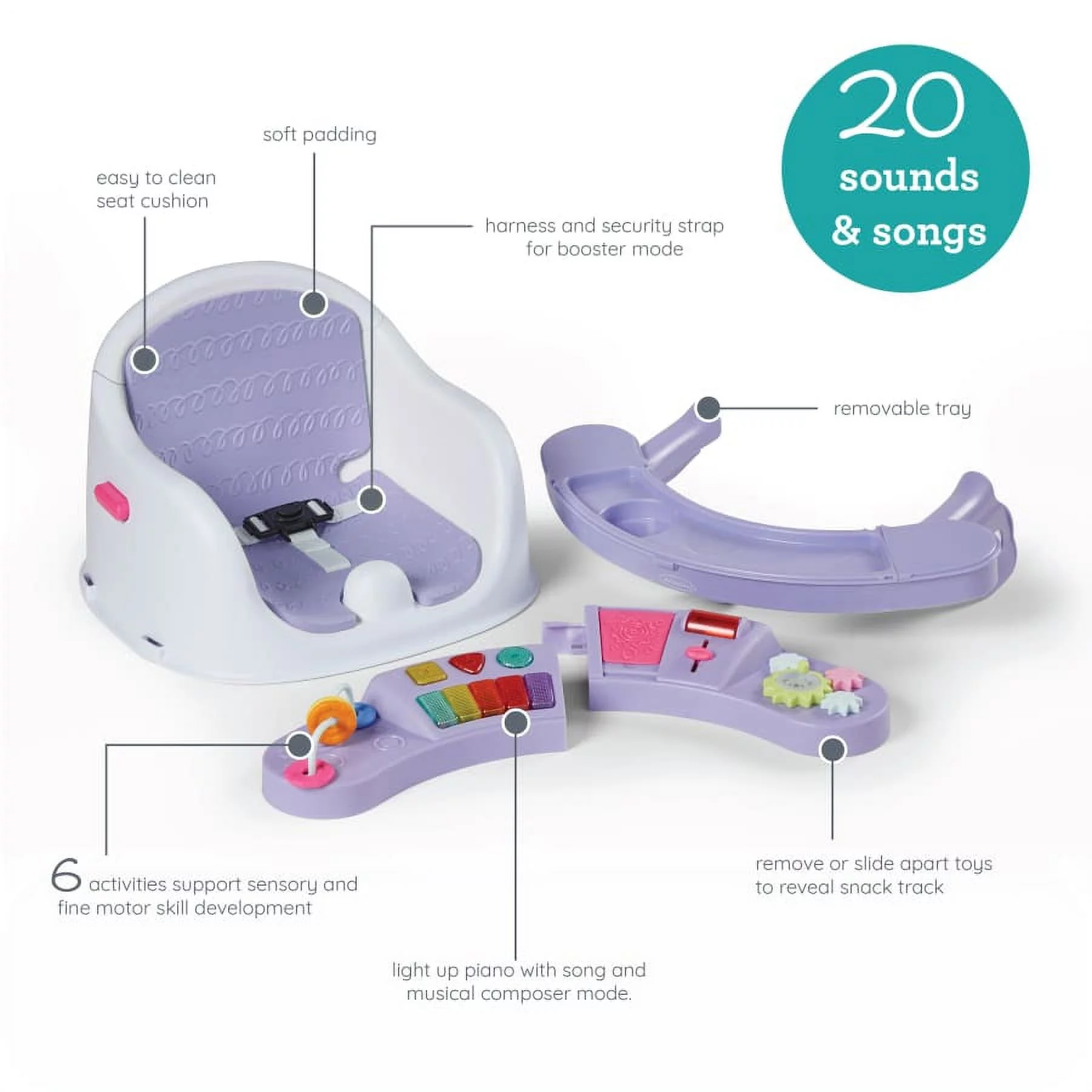 Infantino Music & Lights 3-in-1 Discovery Seat and Booster for Babies and Toddlers, Unisex, Teal - Womvr