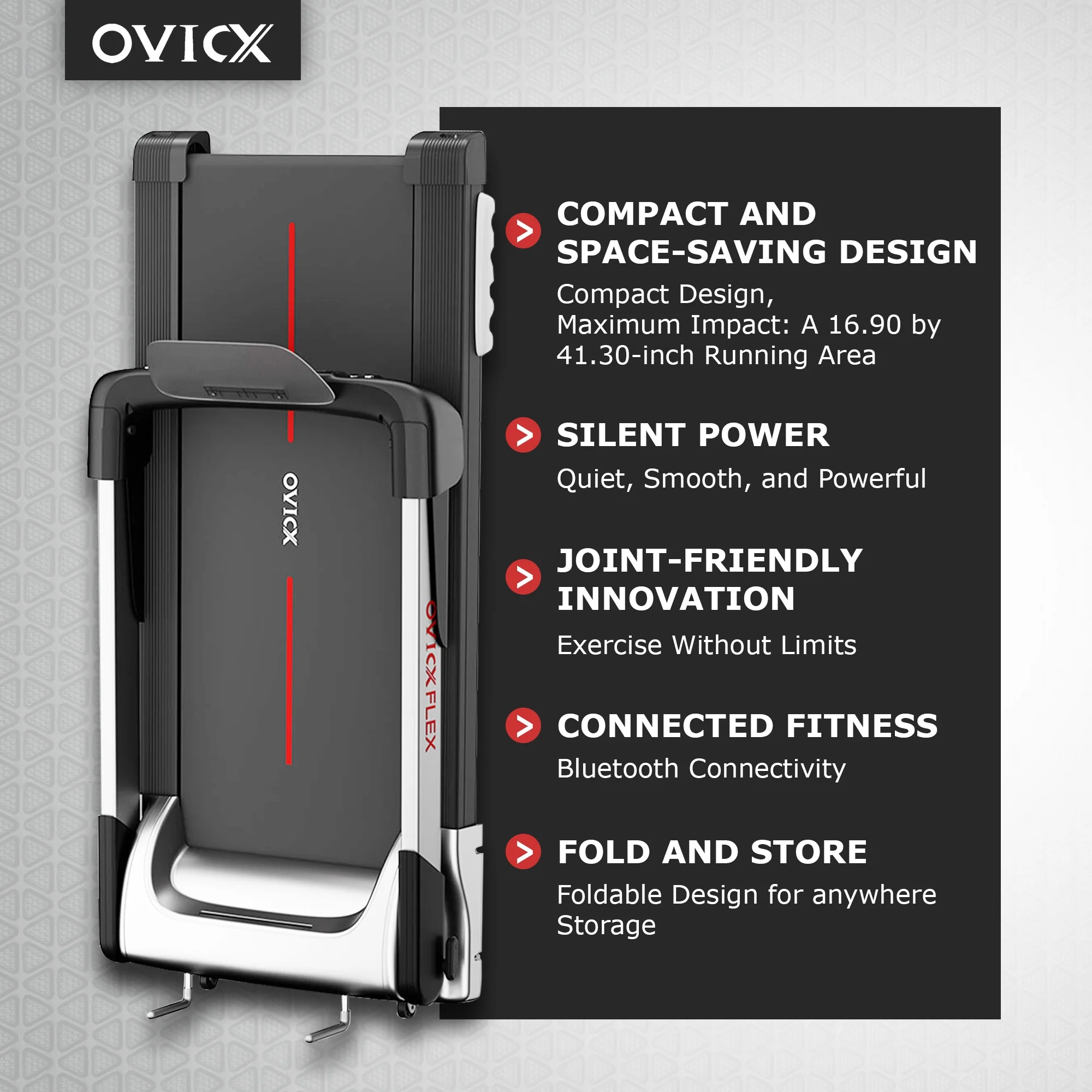 OVICX Portable Folding Flex Treadmill w/ Bluetooth & Fitness Tracking App - Womvr