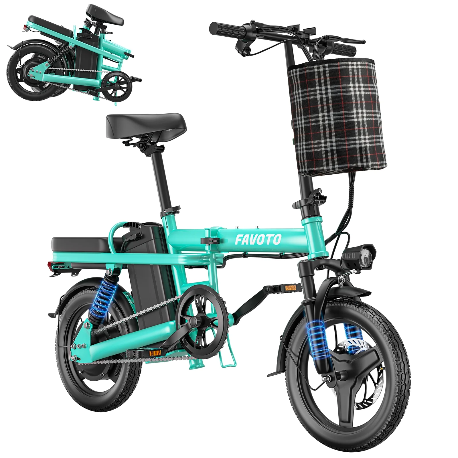 Favoto Folding Electric Bike - Triple Suspension Ultra Stable Frame Foldable Ebike with 400W Motor 48V10.4Ah Removable Battery - Womvr