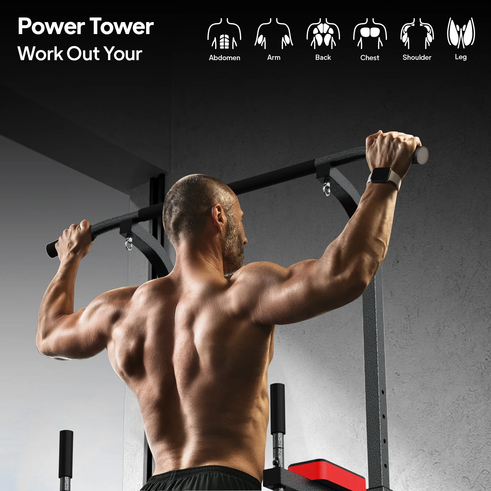 Pooboo Body Champ Multifunction Power Tower Dip Station Pull up Bar Power Rack for Home Gym Strength Training Workout Equipment Max Weight 480lbs - Womvr