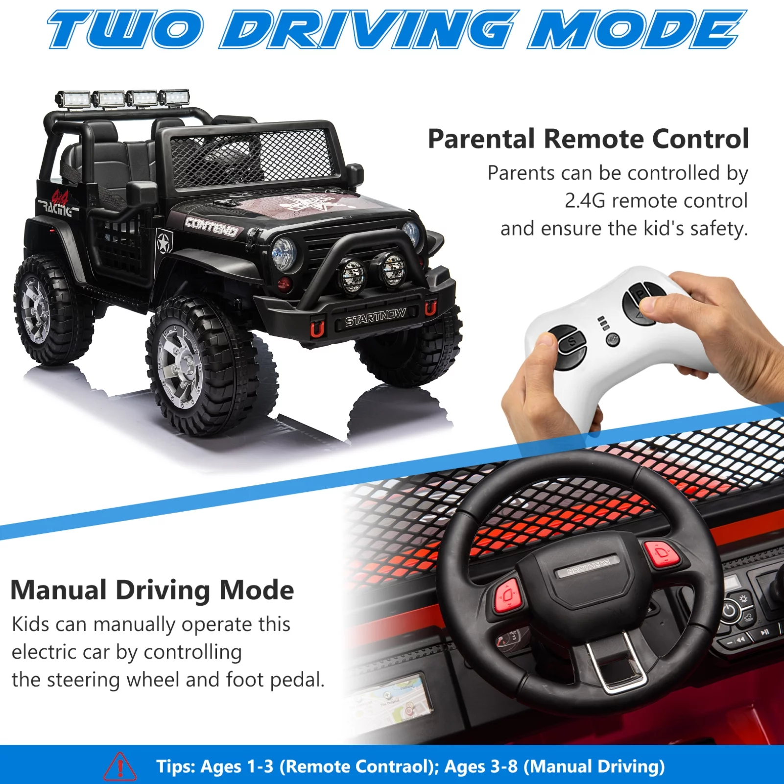 PWFE 12 Volt Kids Electric Car Kids Ride On Car with Remote Control, 2 Seats Kids Jeep with LED Lights, Wheels Suspension, Music, Horn, 110lbs Load(Pink) - Womvr