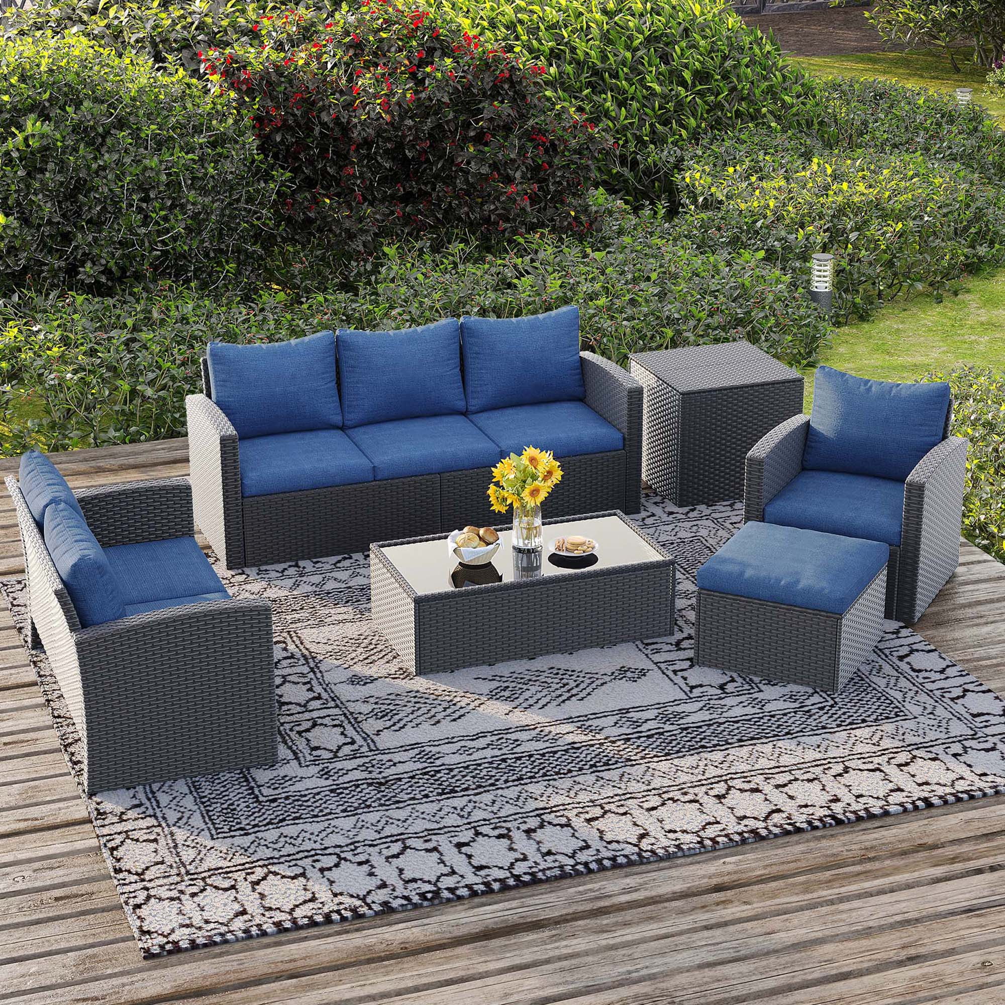 Royalcraft 10 Pieces Patio Furniture Set, All Weather PE Wicker Rattan Outdoor Sectional Sofa, Outdoor Sectional Sofa for Lawn Backyard Poolside Porch Garden, Grey - Womvr