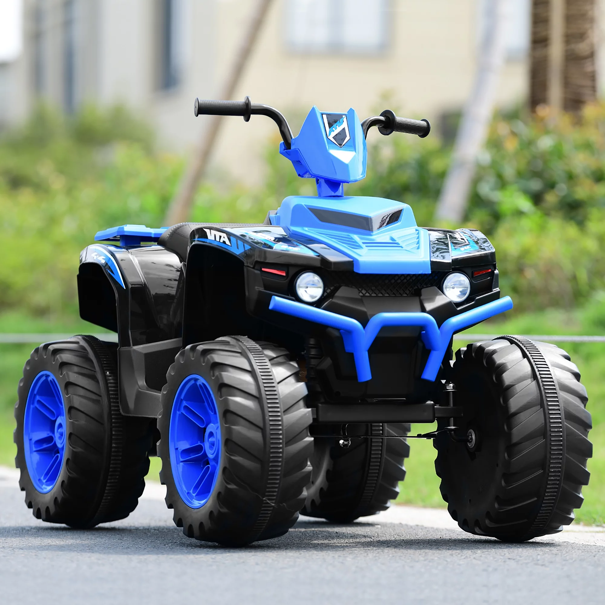 Costway 12V Kids 4-Wheeler ATV Quad Ride On Car w/ LED Lights Music  USB Navy - Womvr