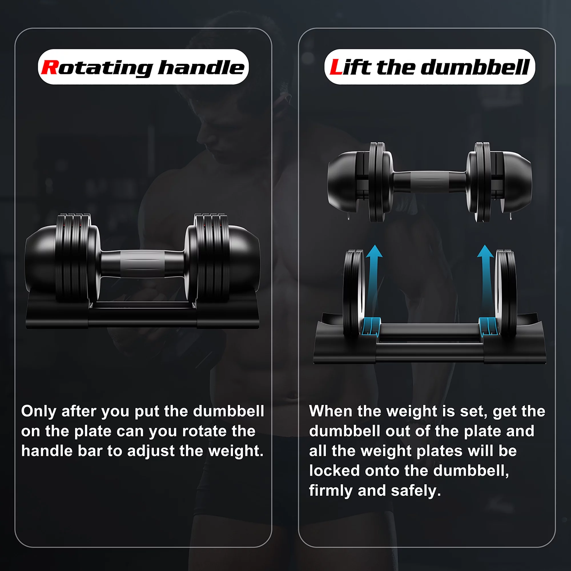 Adjustable Dumbbell,22lb/44lb/52lb Single Dumbbell Set with Tray for Workout Strength Training Fitness - Womvr