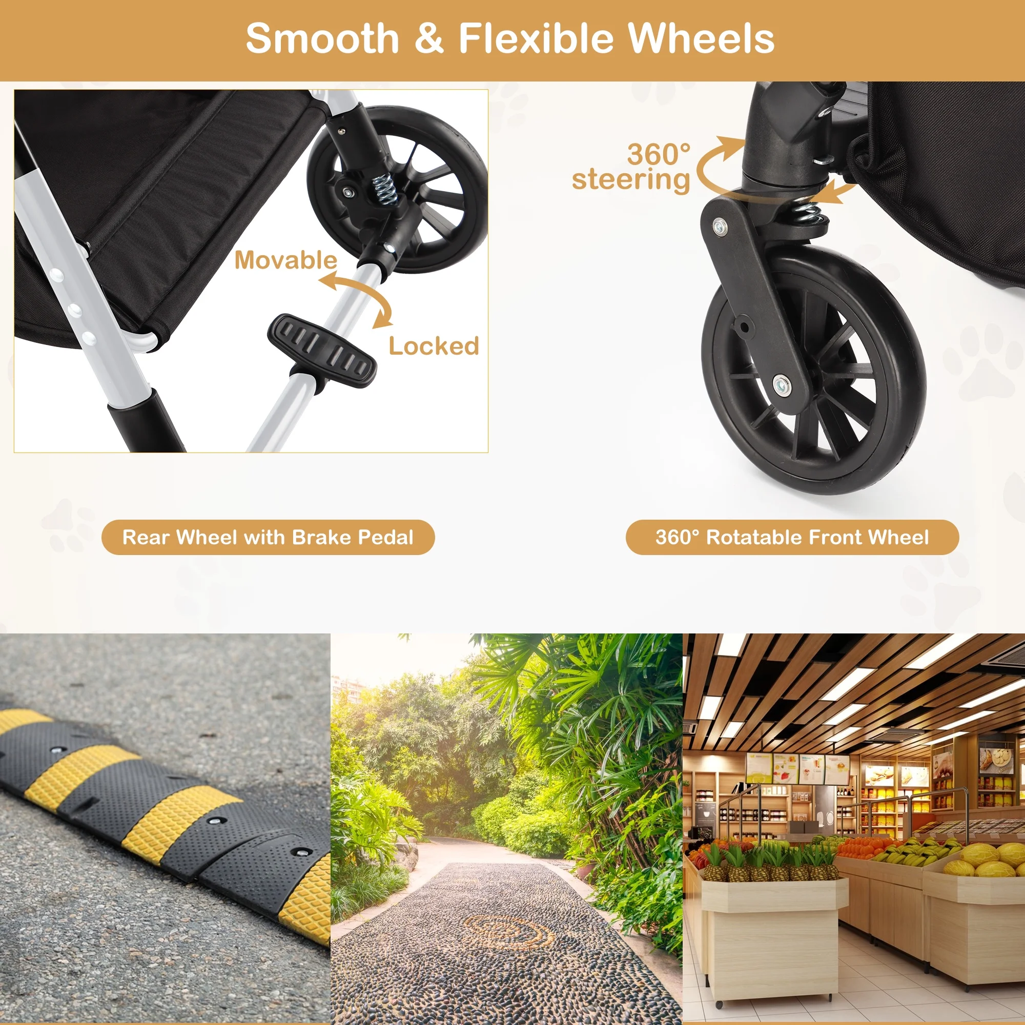 Zoolike Pet Stroller, Dog Cat Stroller 3-in-1 Detachable Doggy Stroller for Small Medium Dogs 4 Wheel Dog Travel Jogger Cart Cat Walker Foldable Wagons for Doggy Rabbit Puppy, Gray - Womvr