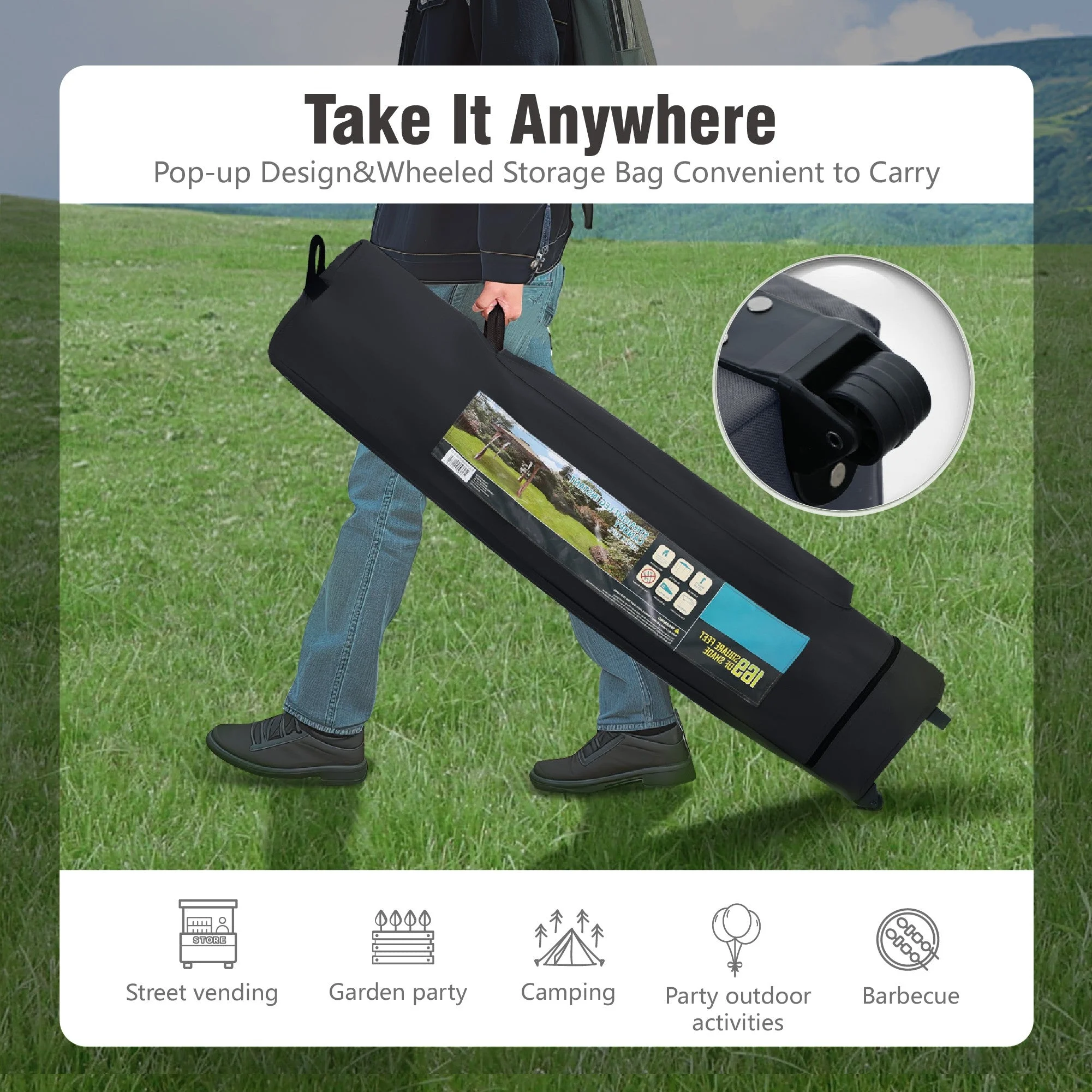 Alpha Joy 10'x 10' Pop up Canopy Tent Outdoor Event Instant Tent with Roller Bag, Blue - Womvr