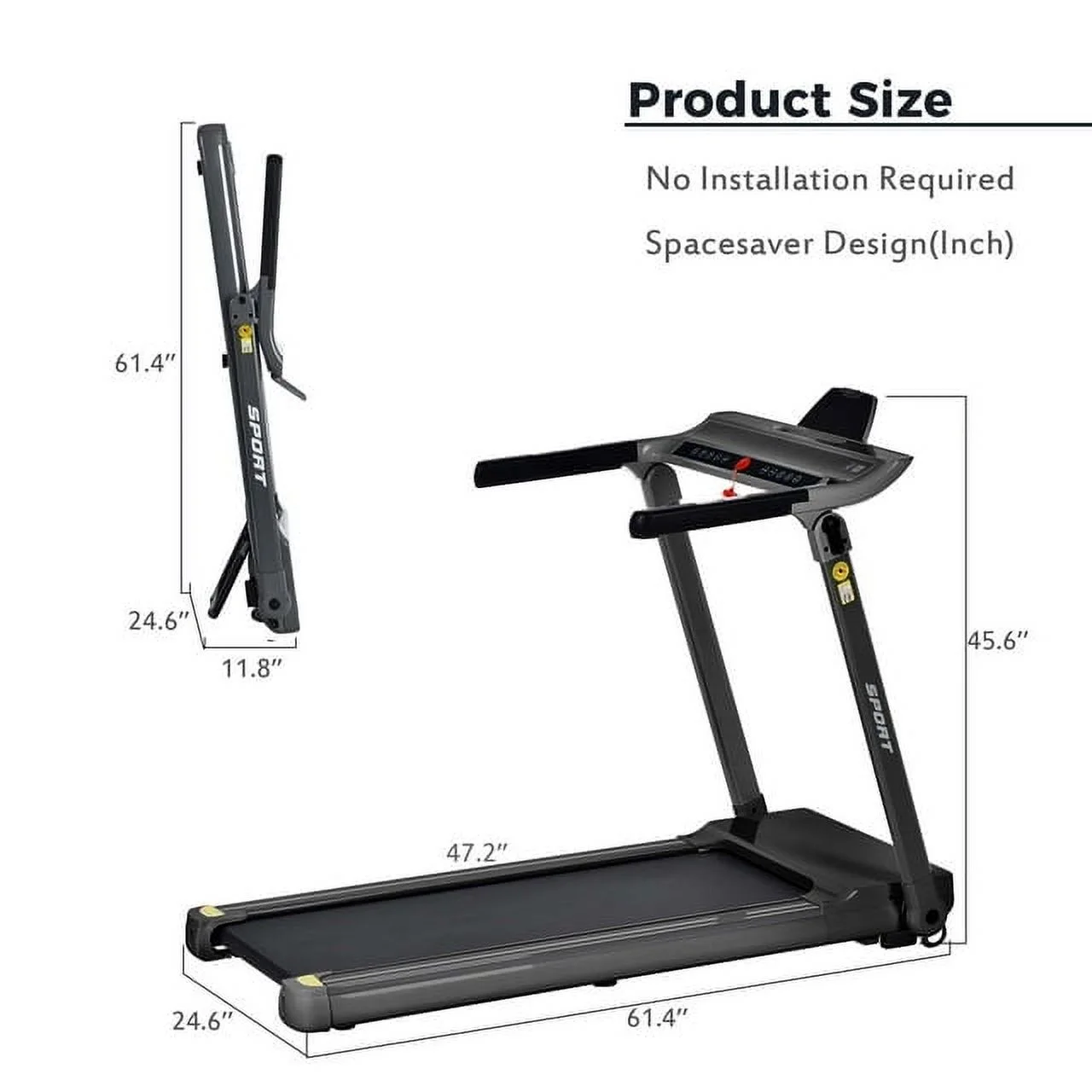 3.5HP Folding Incline Treadmill With 330lb Capacity  47.24” x 18.11” Large Running Belt Fitshow APP and Bluetooth Music For Home Office Gym,Black - Womvr