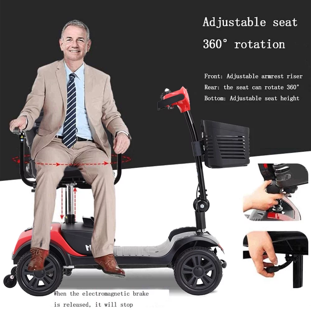 Motorized Scooter with 360° Swivel Seat, 4 Wheel Electric Mobility Scooter with Detachable Basket and Control Panel, Electric Carts for Senior Adults, Max Speed 5Mph, 265lbs, SS559 - Womvr