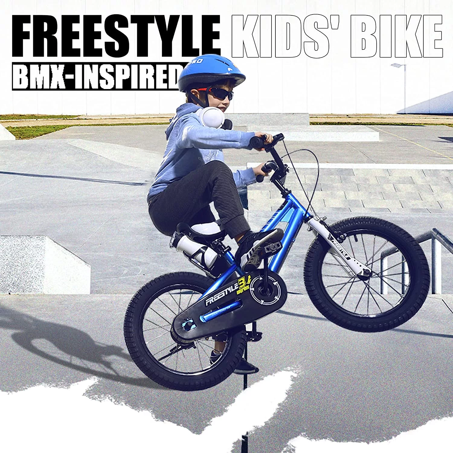 Royalbaby BMX Freestyle 18 In Kid's, Boys and Girls Bike with Two Hand Brakes, Blue - Womvr