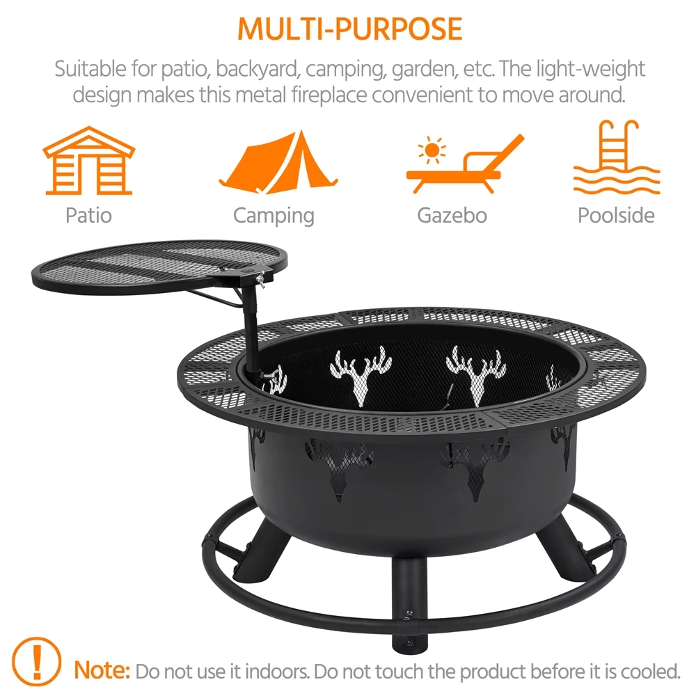 Alden Design 32�� Round Wood Burning Fire Pit for Outdoor, Black - Womvr