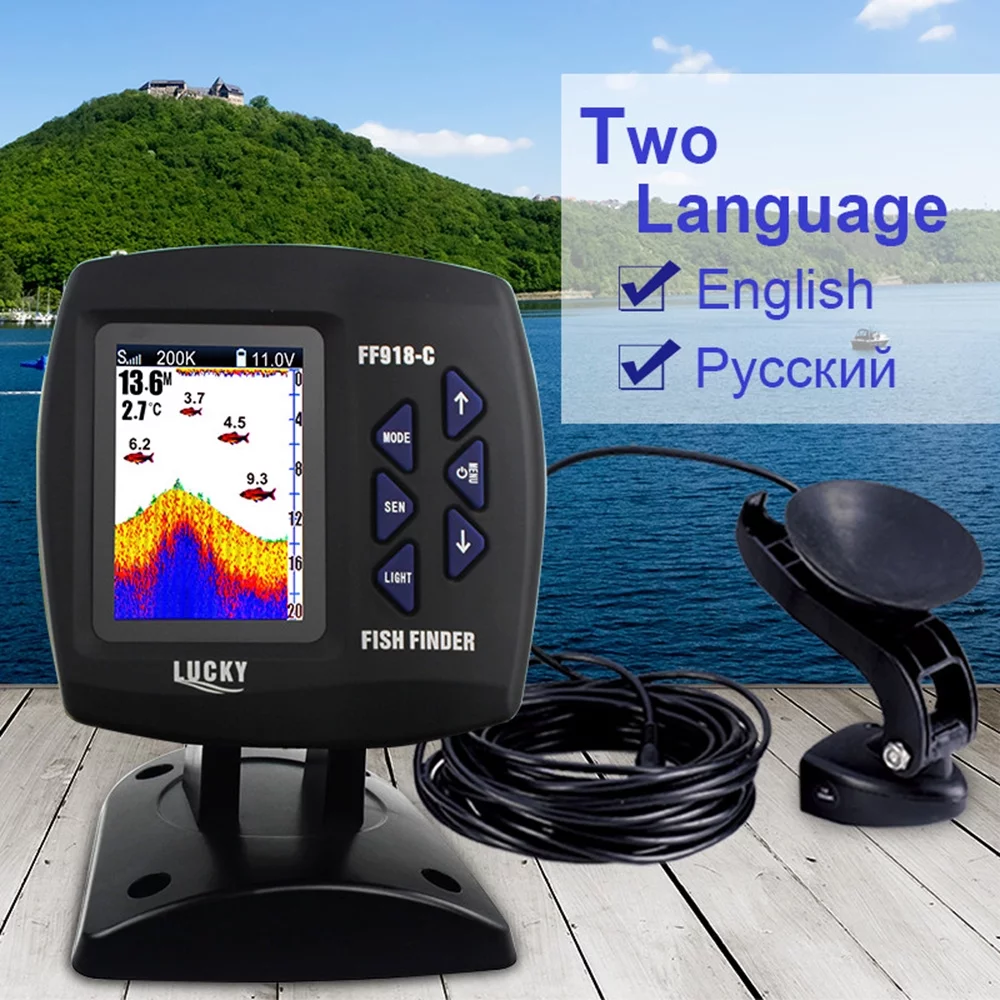 Tomfoto FF918-C100DS Color Screen Wired Fish Finder Dual Frequency 328ft/100m Water Depth Boat Fish Finder - Womvr