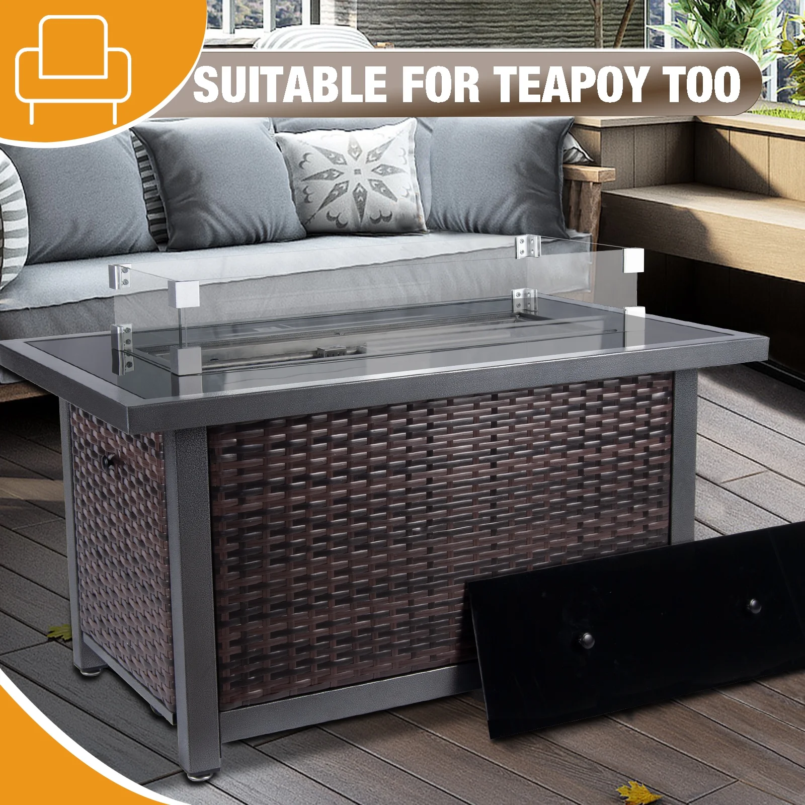 Polar Aurora Propane Fire Pit Table, 50,000 BTU Auto-Ignition Fire Pit with Wind Guard - Womvr