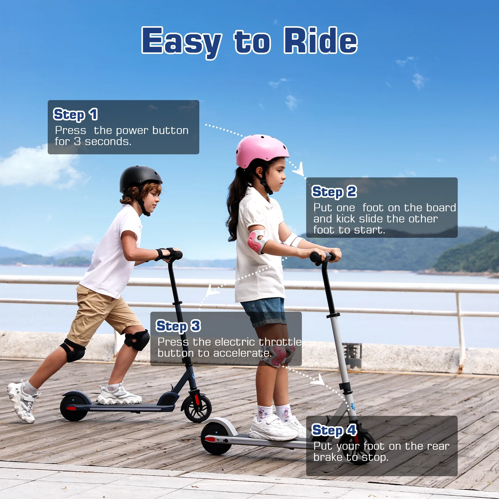 Caroma Kids Electric Scooter, 6+ Boys and Girls Safe Kick Scooter, Adjustable Speed and Handlebar - Womvr