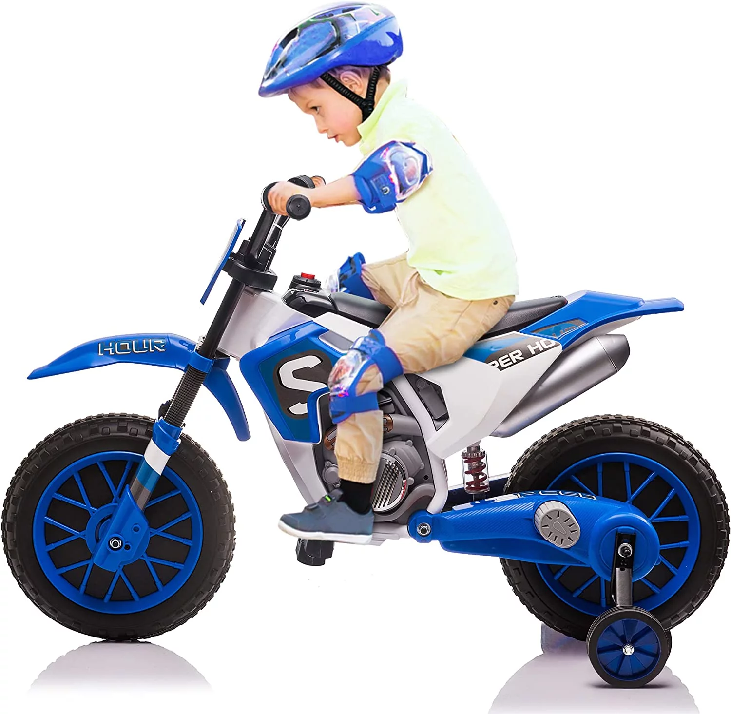 TOBBI 12V Kids Motorcycle off- Road Ride on Dirt Bike W/ Training Wheels, Age 3-8 Toddlers, Green - Womvr