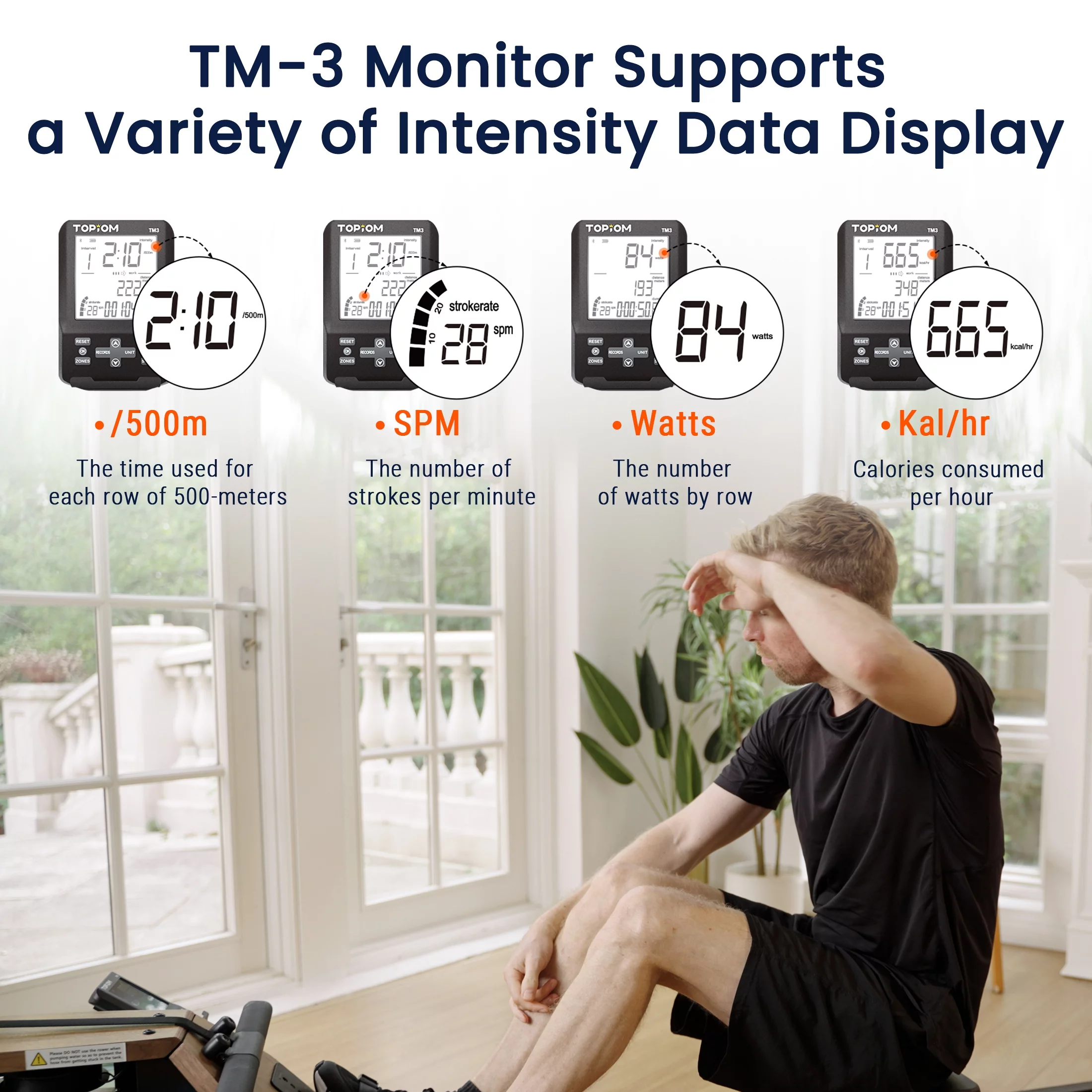 Topiom Water Rowing Machine with TM-3 Performance Monitor Bluetooth Connected 400 lbs Max Load - Womvr