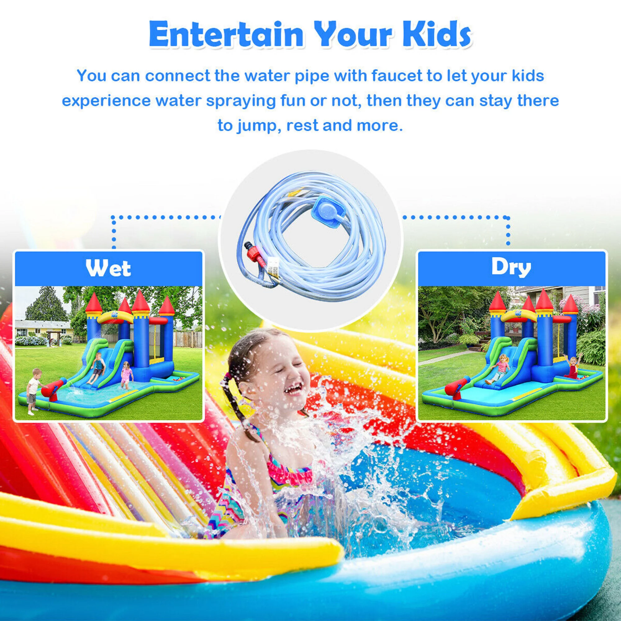 Gymax Inflatable Bouncer Climbing Slide Bounce House Water Park BallPit Without Blower - Womvr
