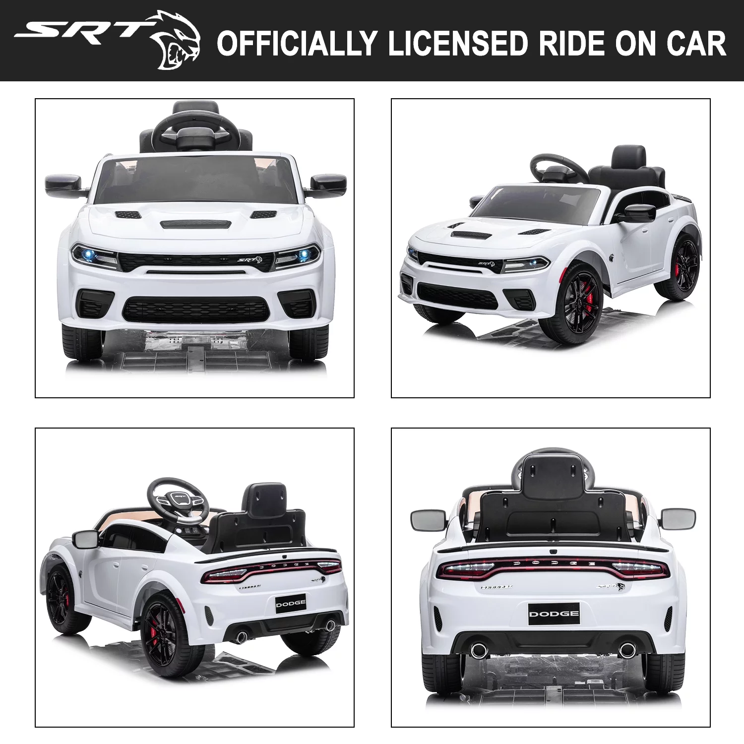 uhomepro Black 12 V Dodge Charger SRT Hellcat Battery Powered Ride on Cars with Remote Control, Bluetooth, LED Light and MP3 Player - Womvr