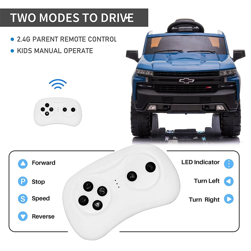 Chevrolet Silverado 12V Powered Ride on Cars for Kids, Remote Control, LED Light, MP3 Player, Electric Ride on Toys Truck for Boys Girls Gifts, White - Womvr