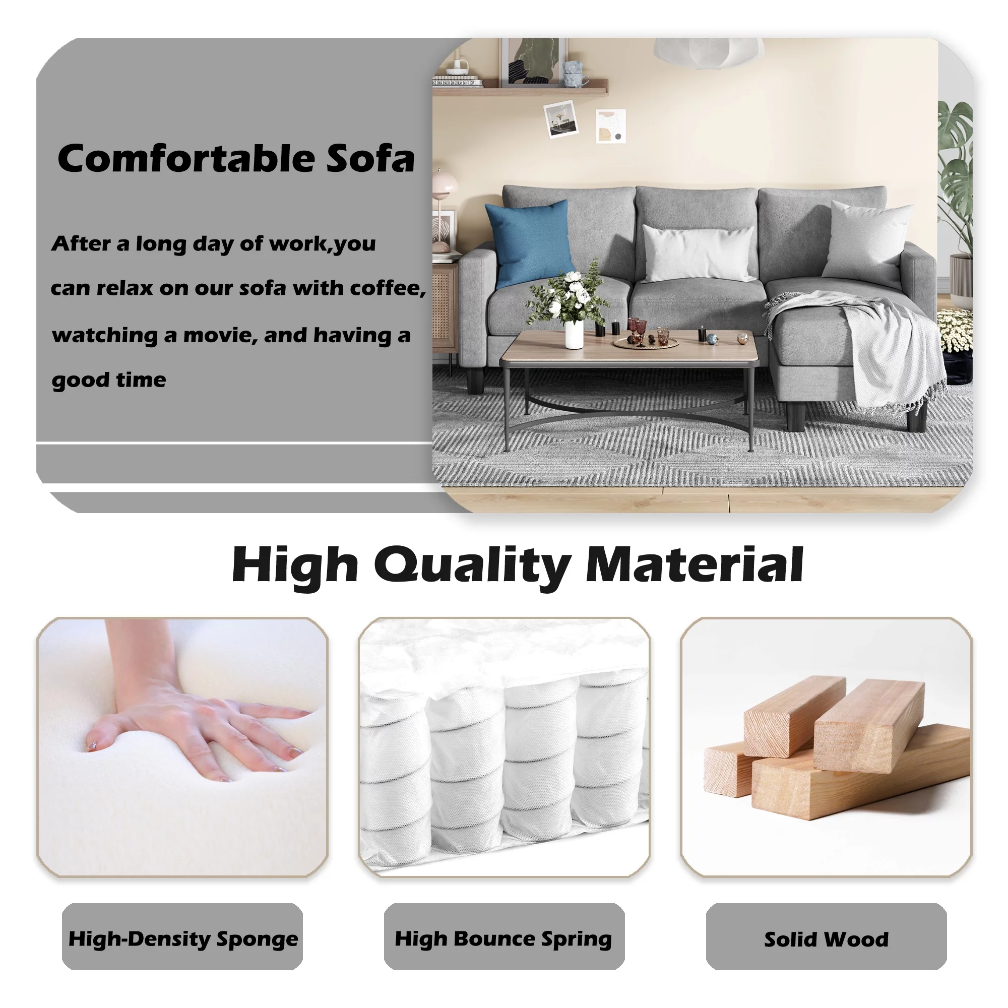 Homall Convertible Sectional Sofa Couch, Modern Linen Fabric L-Shaped Couch 3-Seat Sofa Sectional with Reversible Chaise for Small Living Room, Apartment and Small Space, Dark Gray - Womvr