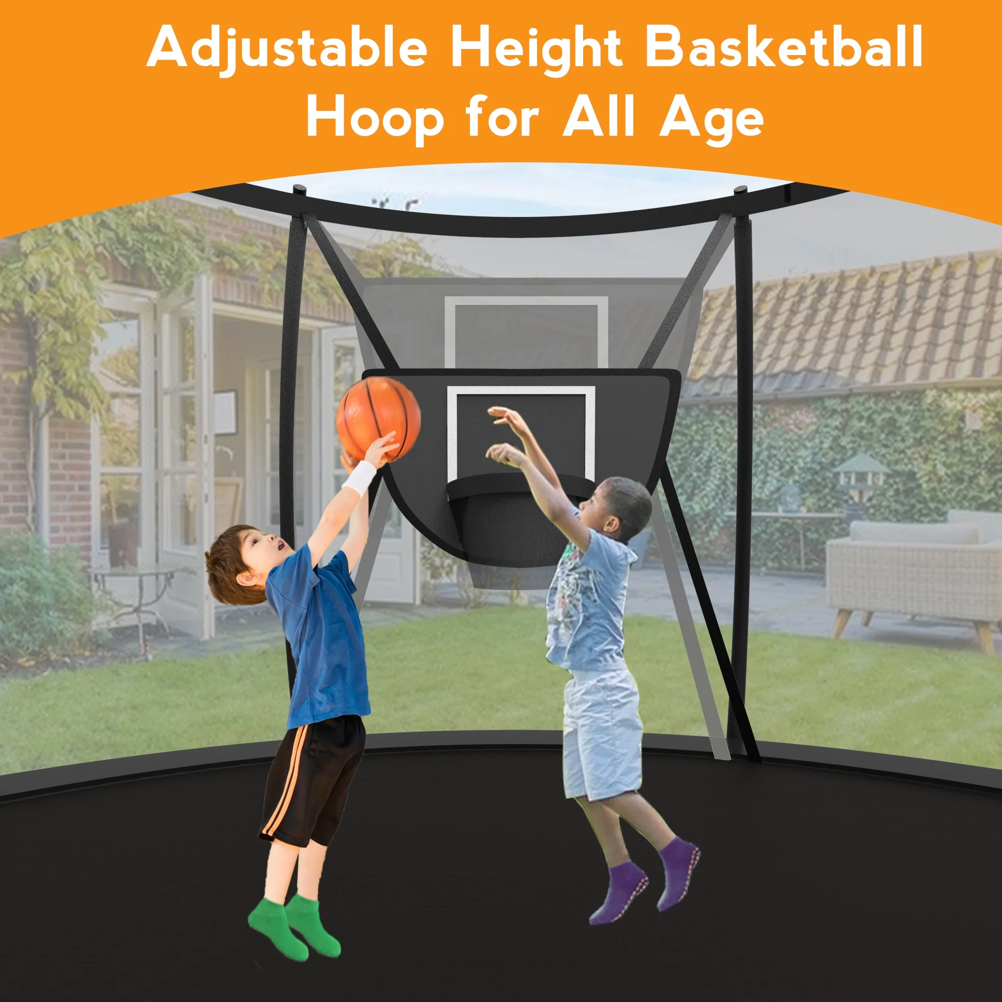 KOFUN Trampoline with Basketball Hoop & Light, 1500lbs 10FT 12FT 14FT 16FT Trampoline for Adults and Kids, No Gap Design Backyard Trampoline with Enclosure Net, Ladder, Green - Womvr