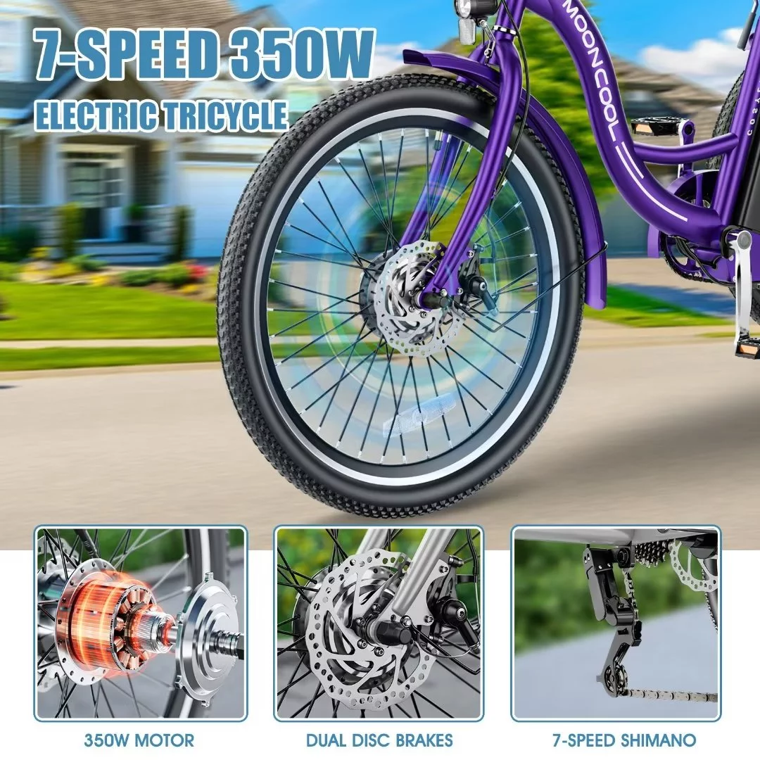 Docred 3 Wheel Electric Bike, 15.5 mph 500W Electric Tricycles for Adult .36V 7 Speeds Electric Trike,24In - Womvr