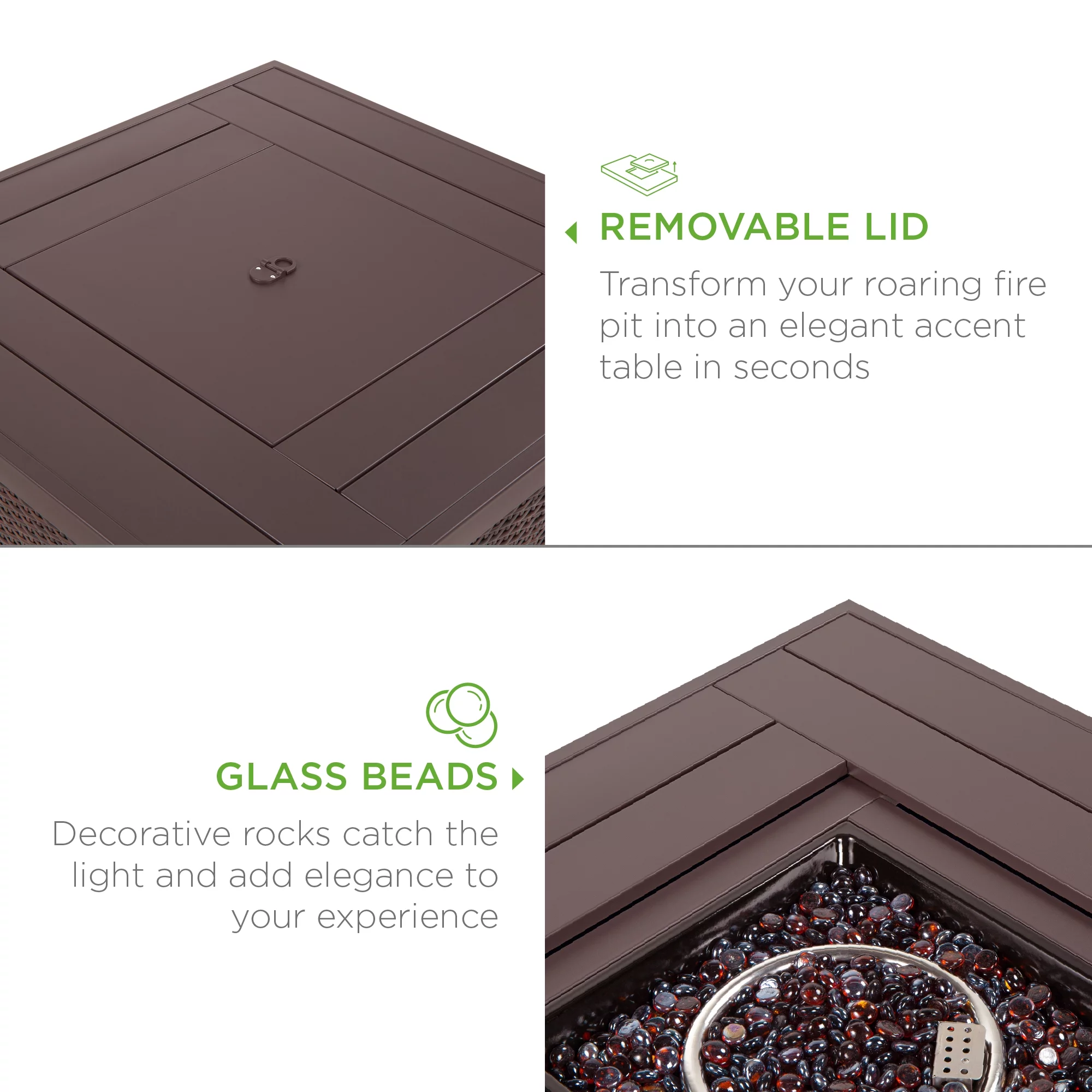 Best Choice Products 32in Fire Pit Table 50,000 BTU Outdoor Wicker Patio w/ Wind Guard, Glass Beads, Cover - Ash Gray - Womvr