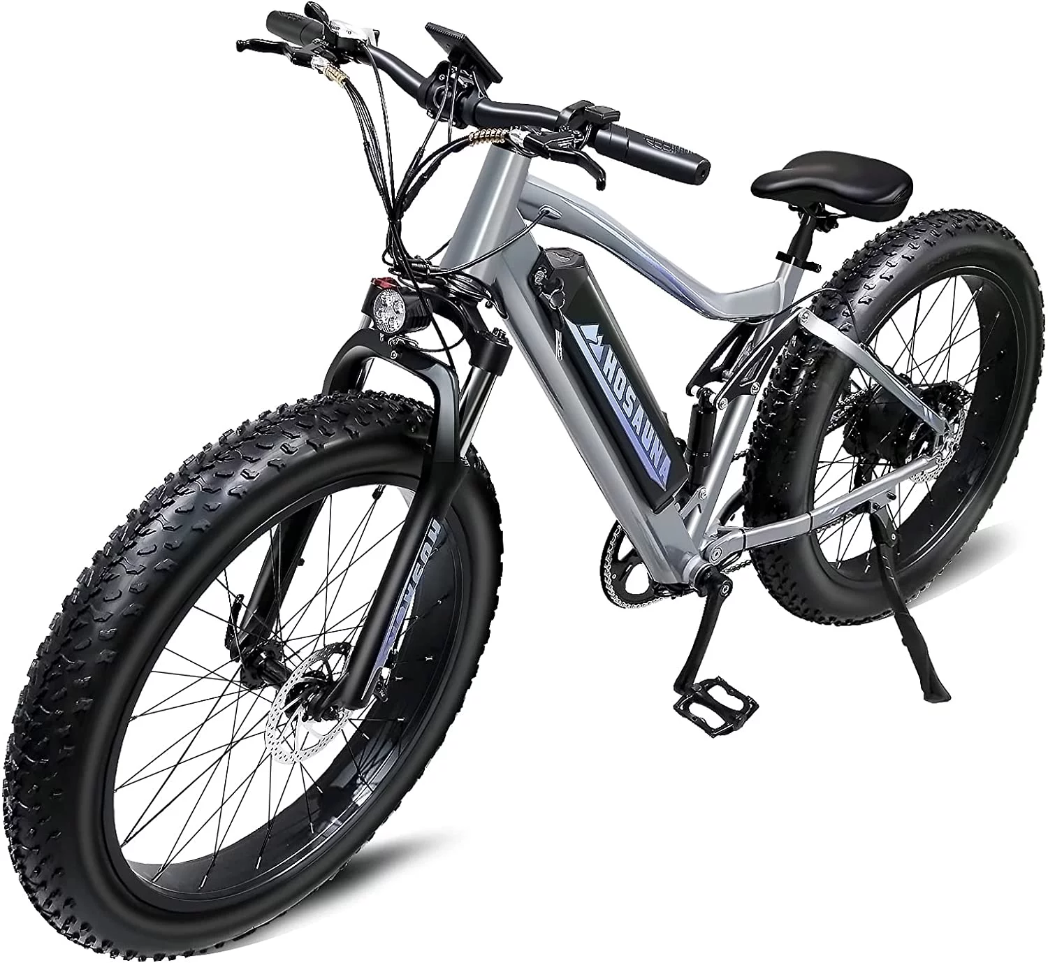 Electric Bike Electric Mountain Bike 500W Ebike26'' Fat Tire Ebike, 28+MPH Adults Ebike with Removable 48V 15Ah Battery, Shimano 6-Speed Grey - Womvr