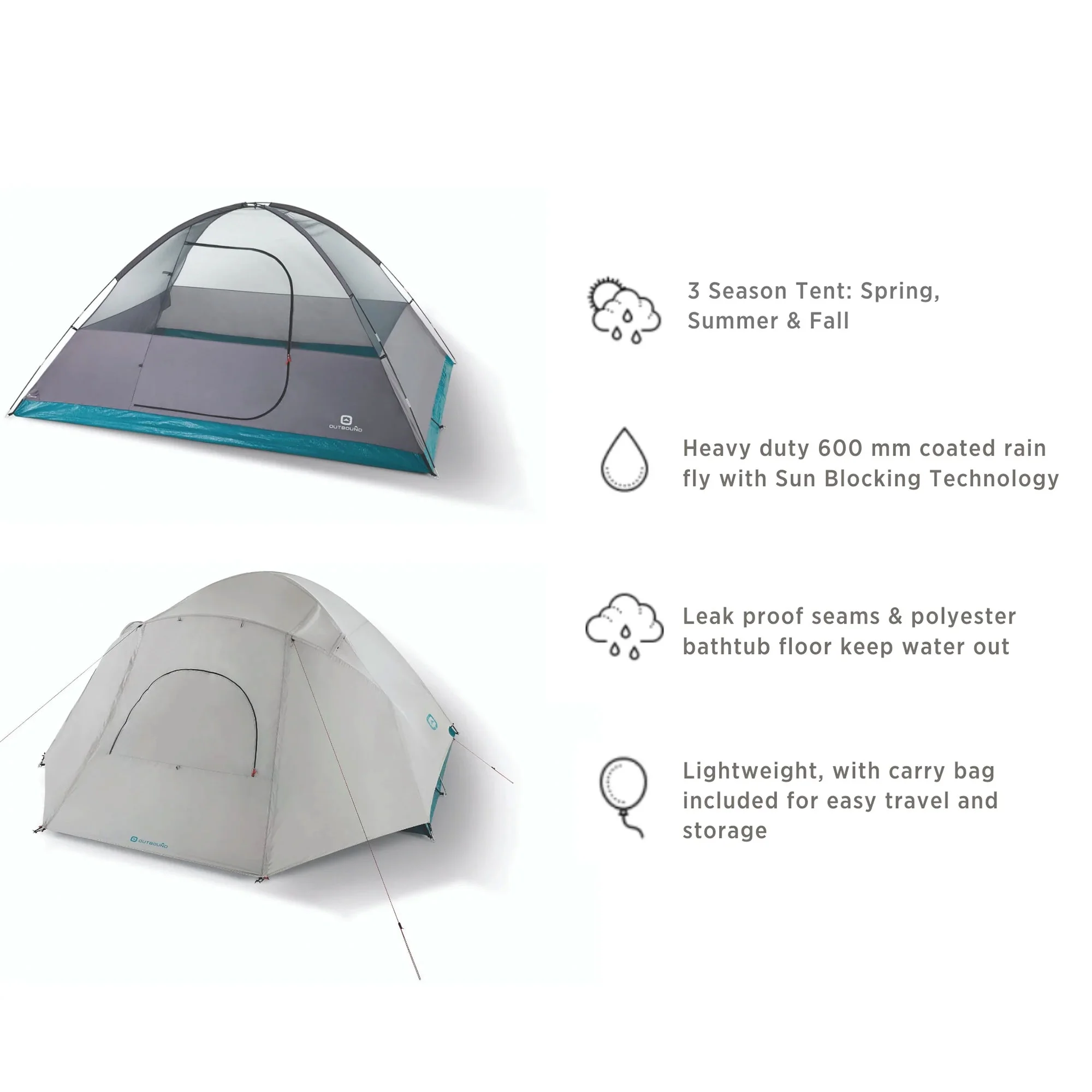 Outbound 8 Person 3 Season Easy Up Dome Tent with Room Divider & Rainfly - Womvr