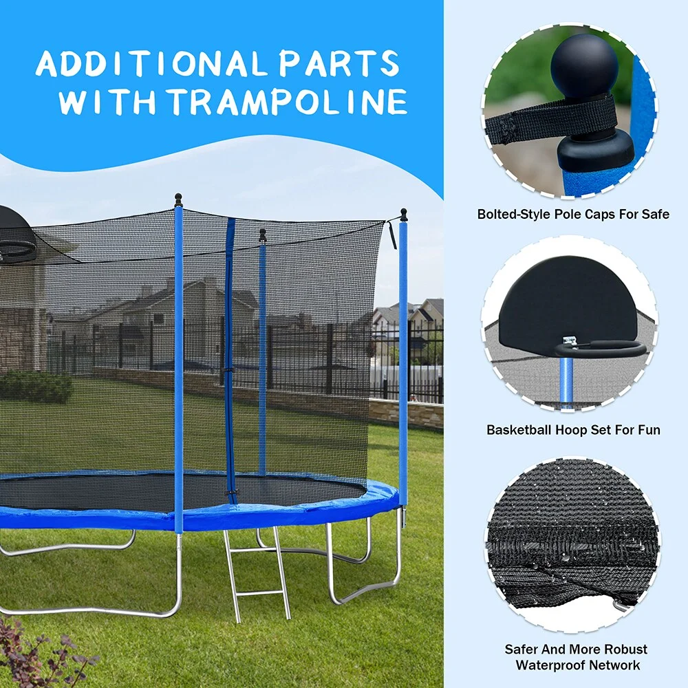 Highsound 12 FT Trampoline for Adults/Kids with Safety Enclosure Net, Basketball Hoop and Ladder, Heavy Duty Outdoor Recreational Trampolines for Family, Easy Assembly - Womvr