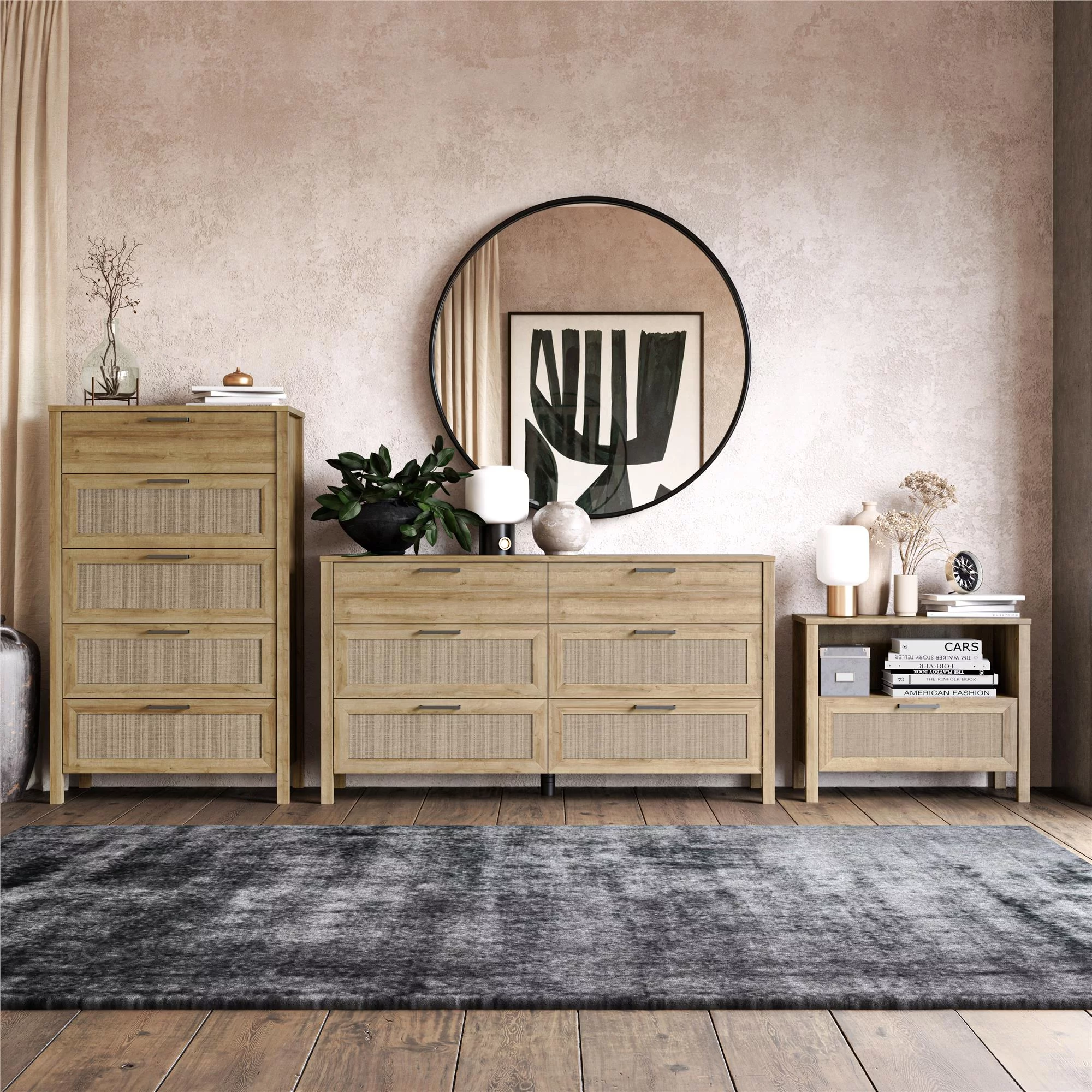 Novogratz Shay 1-Drawer Nightstand, Natural with Faux Rattan - Womvr
