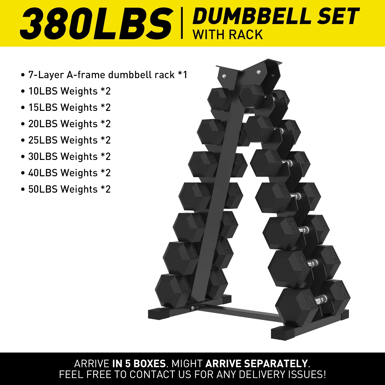 Mikolo Rubber Hex Dumbbell Set with Racks, Multiple Options in 160/200/380/450/550lbs, Strength Training Weight Set Home Gym - Womvr