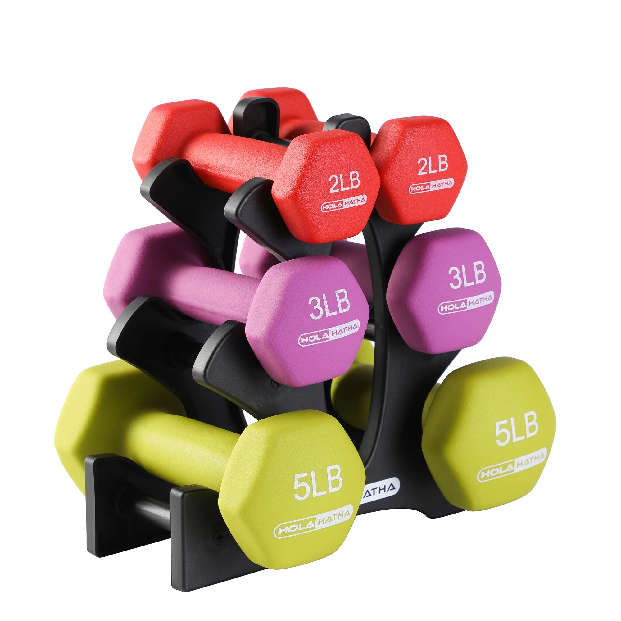 HolaHatha 2, 3, and 5 Pound Neoprene Dumbbell Free Weight Set with Rack - Womvr