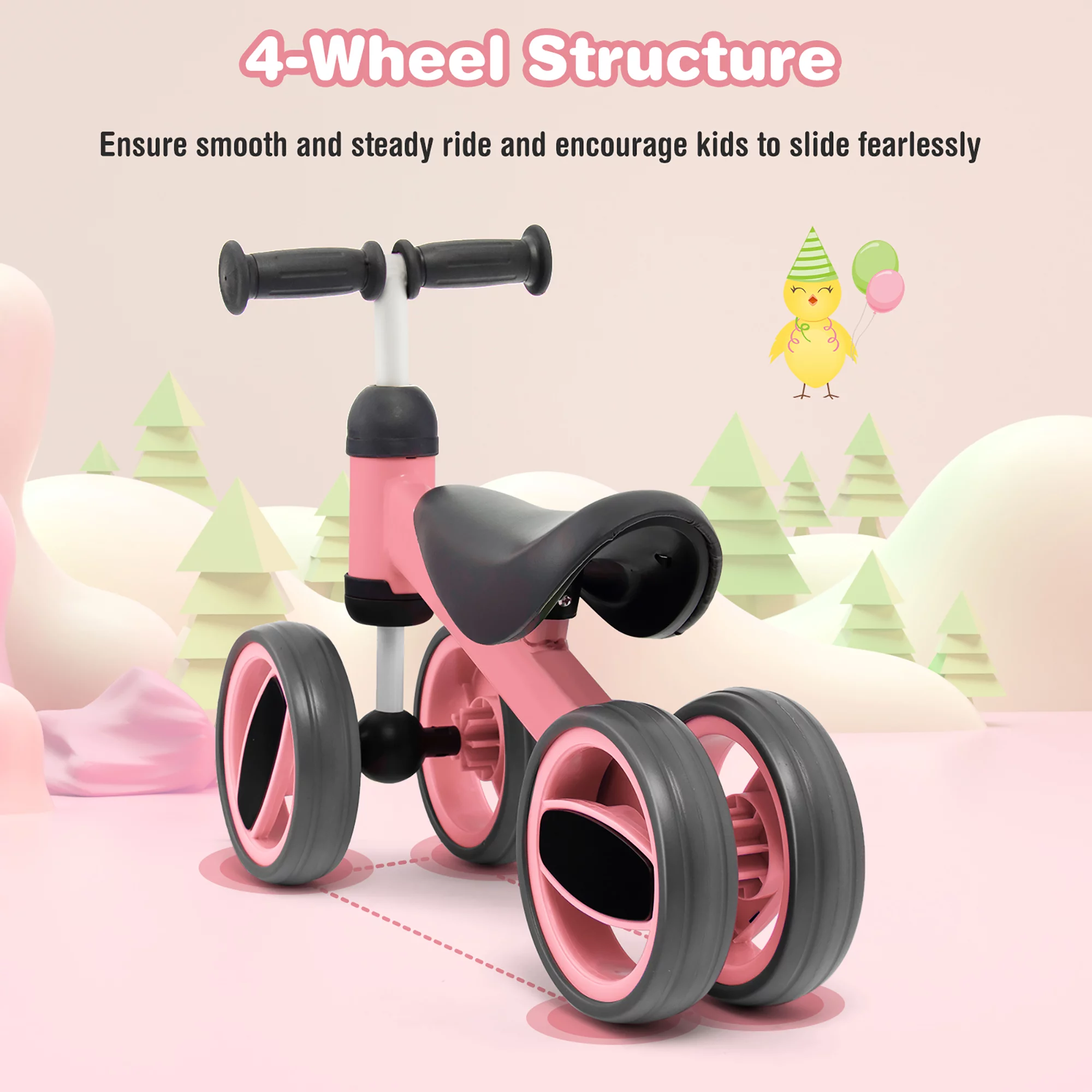 Costway Baby Balance Bike Toddler Riding Toys  w/ 4 Wheels Pink - Womvr