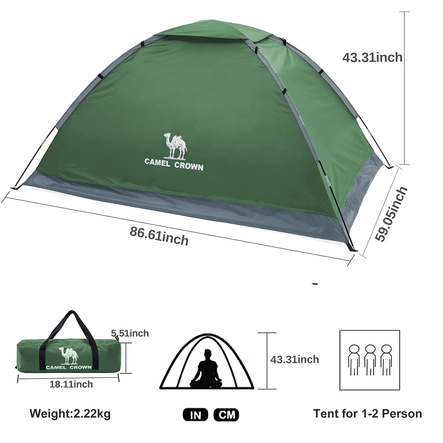 Camel Crown Camping Tent Waterproof 2 Person Tent for Camping Outdoor Dome Tent with Windproof Emergency Tents Lightweight Portable Tent with Carry Bag Navy Blue - Womvr