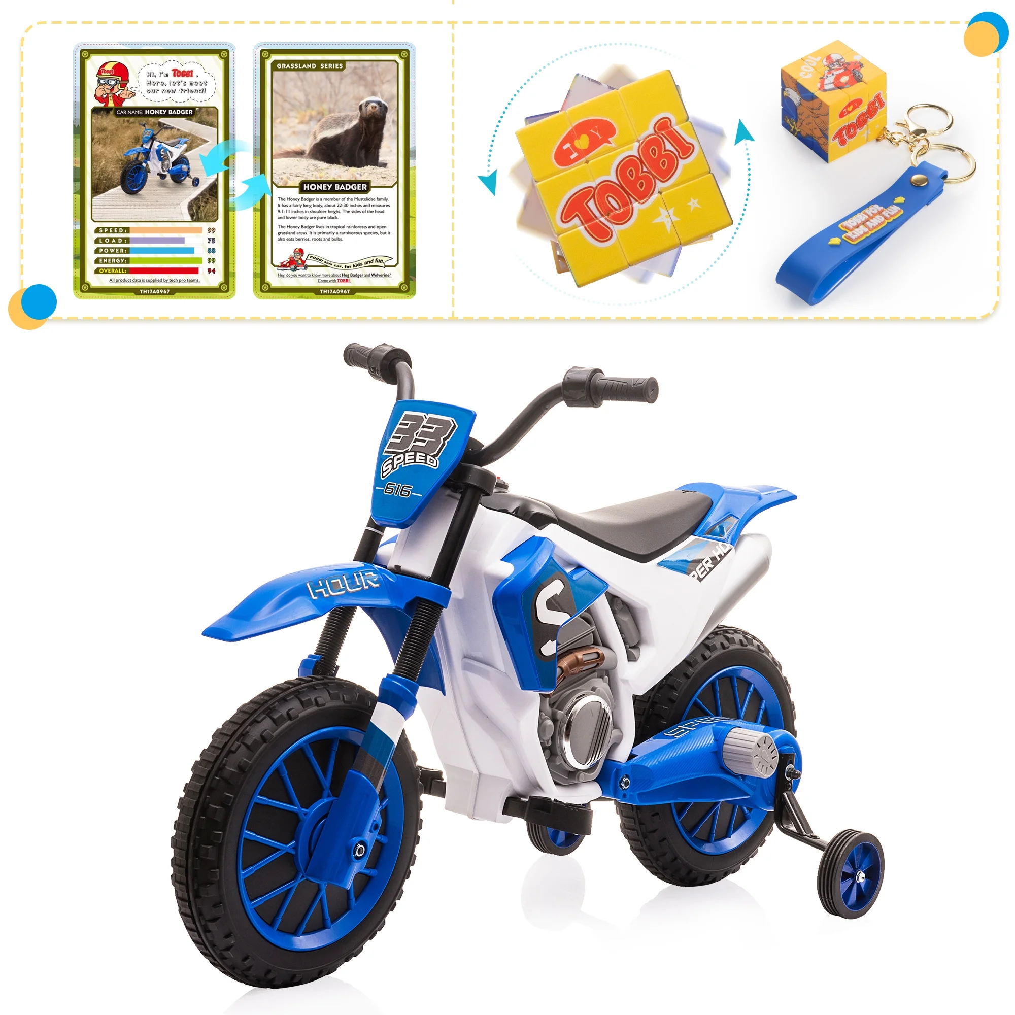 TOBBI 12V Kids Motorcycle off- Road Ride on Dirt Bike W/ Training Wheels, Age 3-8 Toddlers, Green - Womvr
