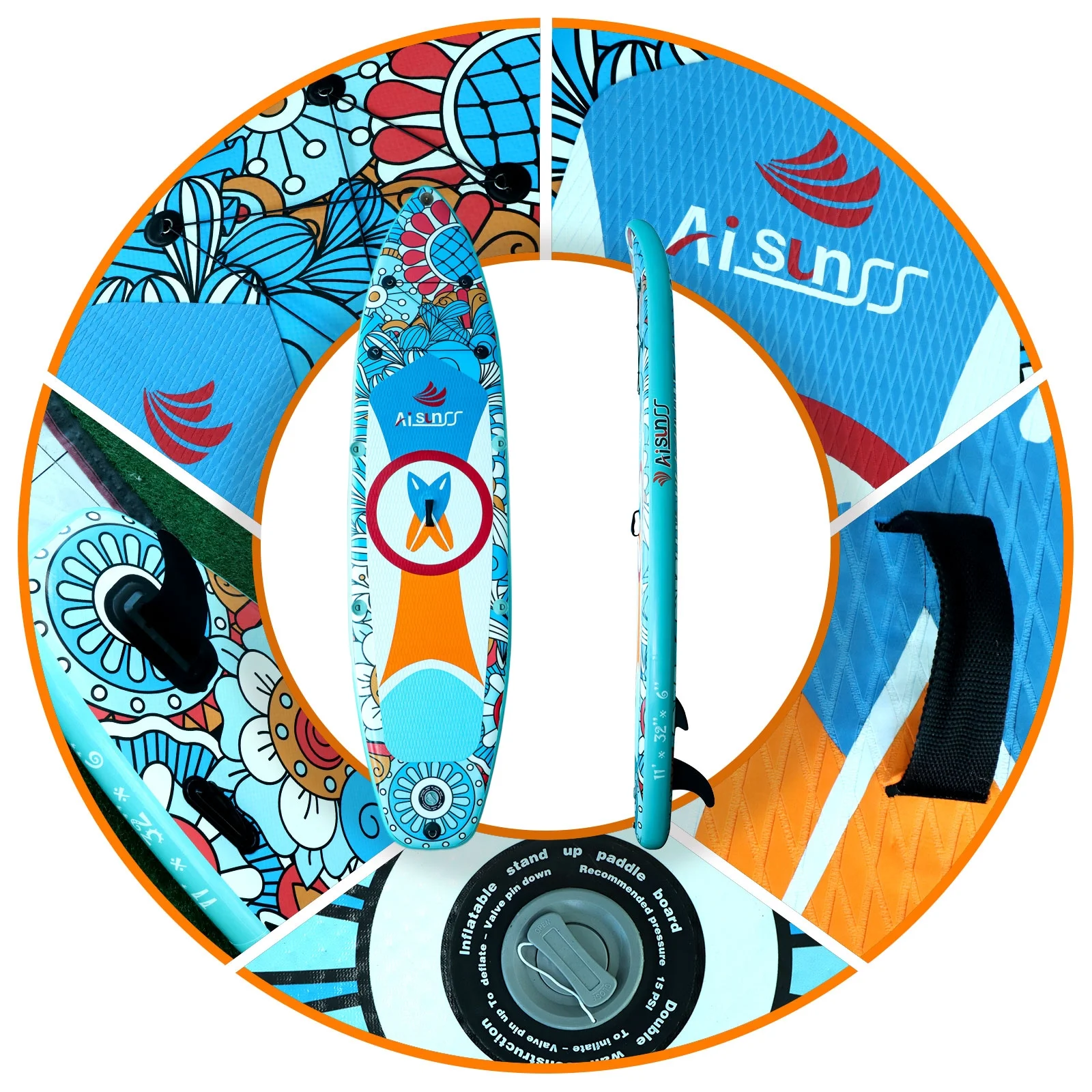 AISUNSS Inflatable Paddle Board Stand up Paddle Board SUP .Accessories Include Non-Slip mat, safety Leash, Waterproof Phone Bag, Double Action Pump, Adjustable Aluminum Paddle - Womvr