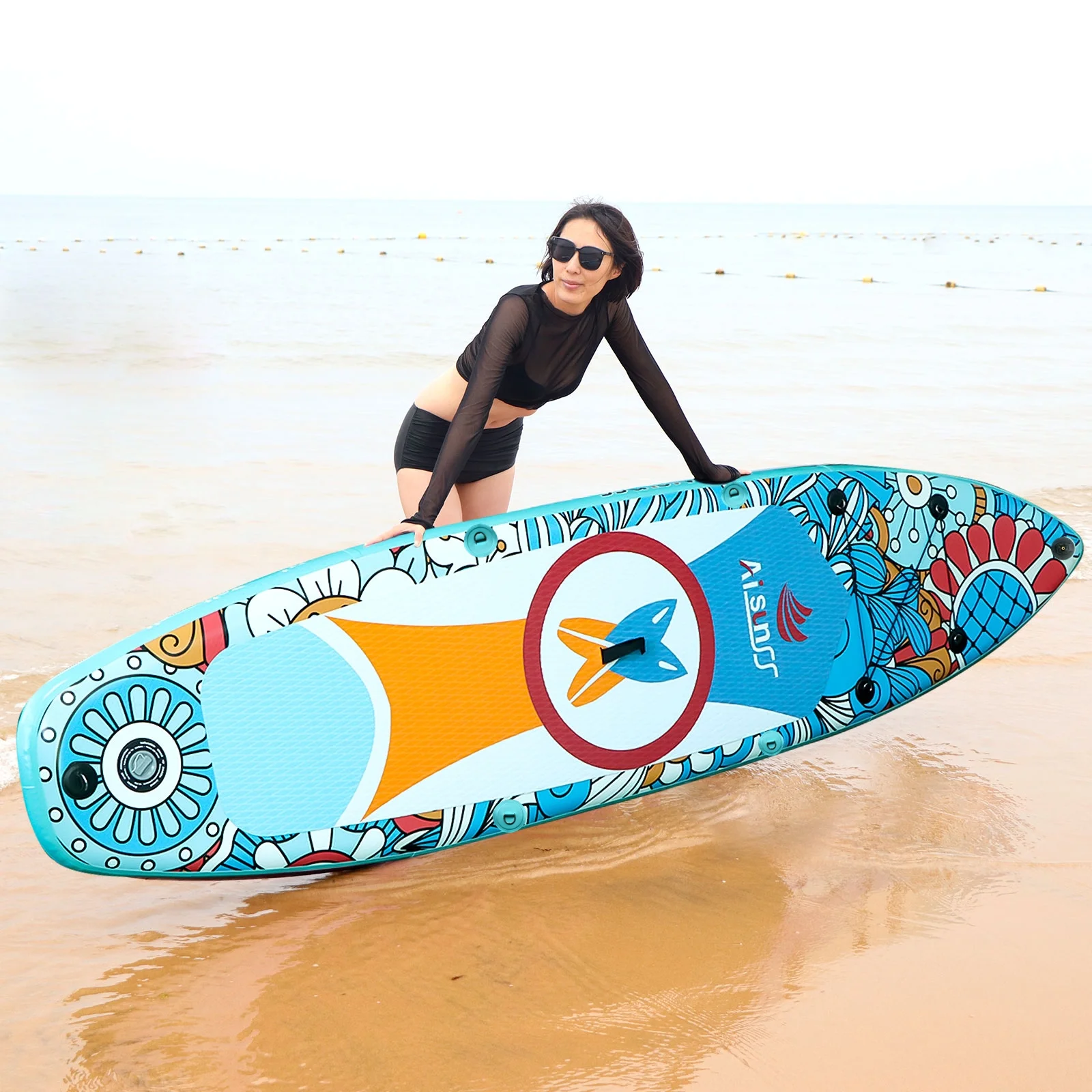 AISUNSS Inflatable Paddle Board Stand up Paddle Board SUP .Accessories Include Non-Slip mat, safety Leash, Waterproof Phone Bag, Double Action Pump, Adjustable Aluminum Paddle - Womvr