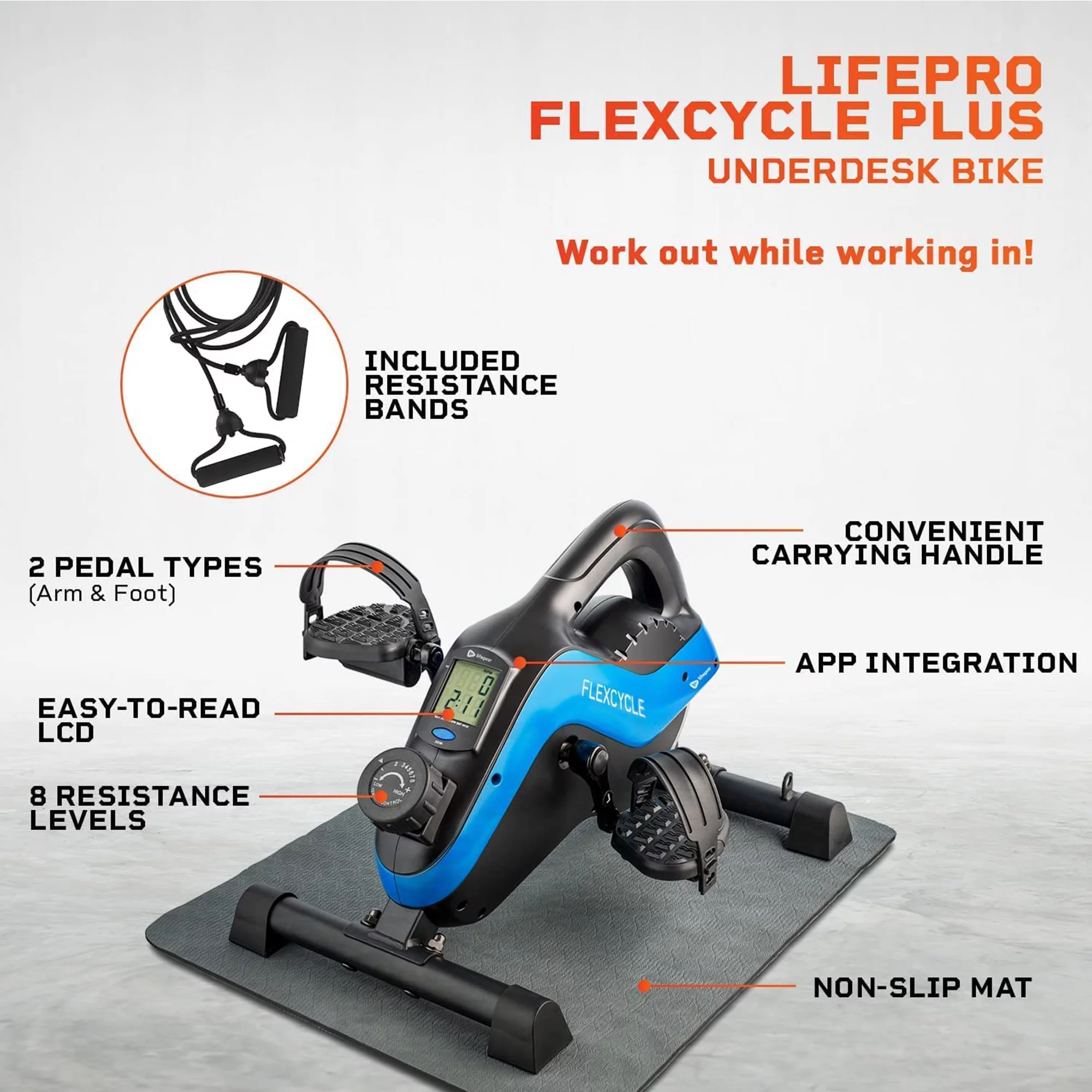 Lifepro FlexCycle Stationary Bike Pedal Exerciser Under Desk Workout Equipment, Blue - Womvr