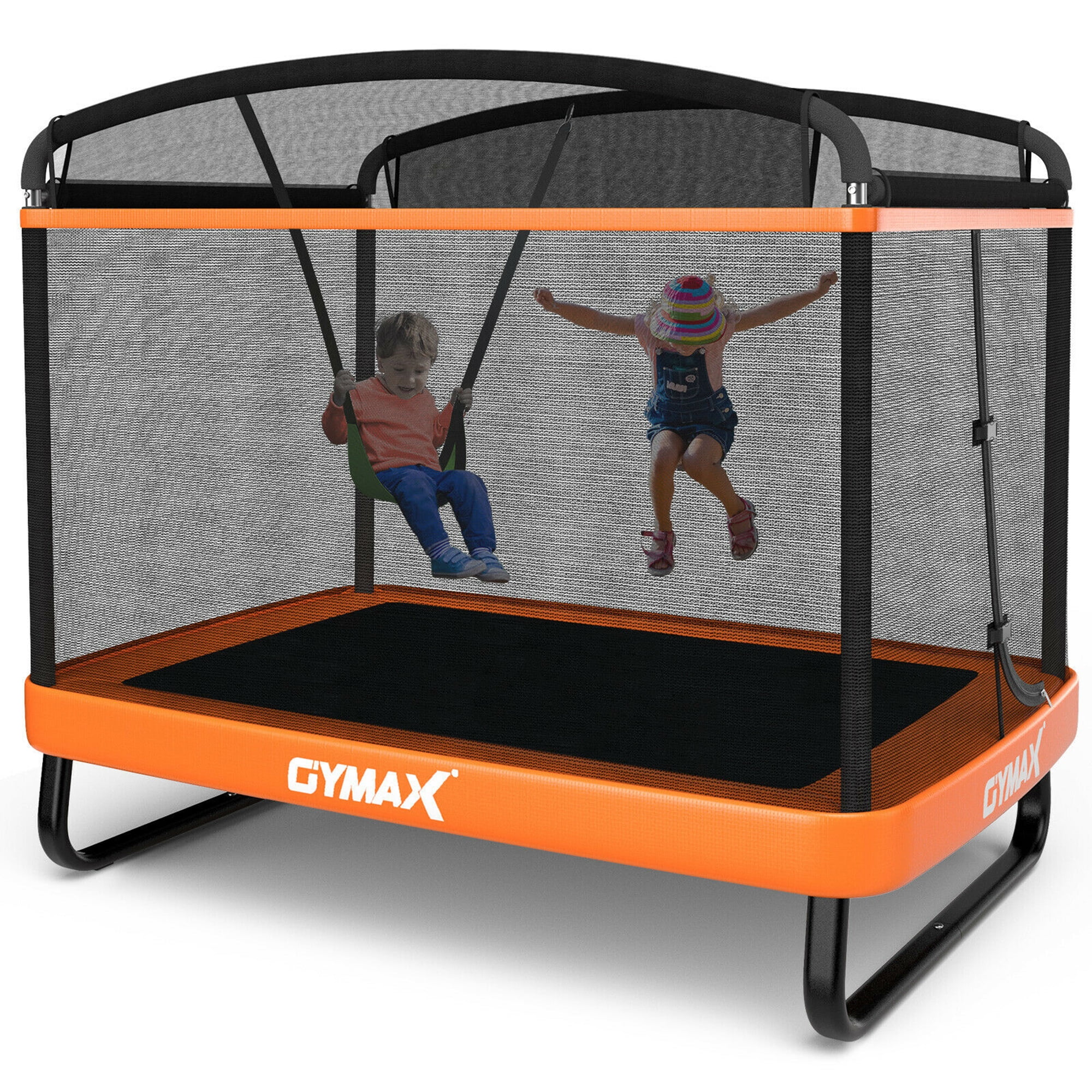 Gymax 6FT Recreational Kids Trampoline W/Swing Safety Enclosure Indoor/Outdoor Orange - Womvr