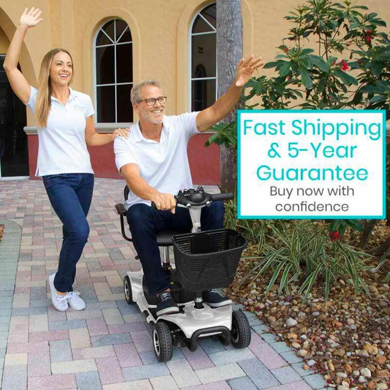 Vive 4 Wheel Battery Powered Mobility Scooter - Electric Transport Chair- Compact Heavy Duty Mobile for Travel, Adults, Elderly with Basket and Charger Included - Womvr