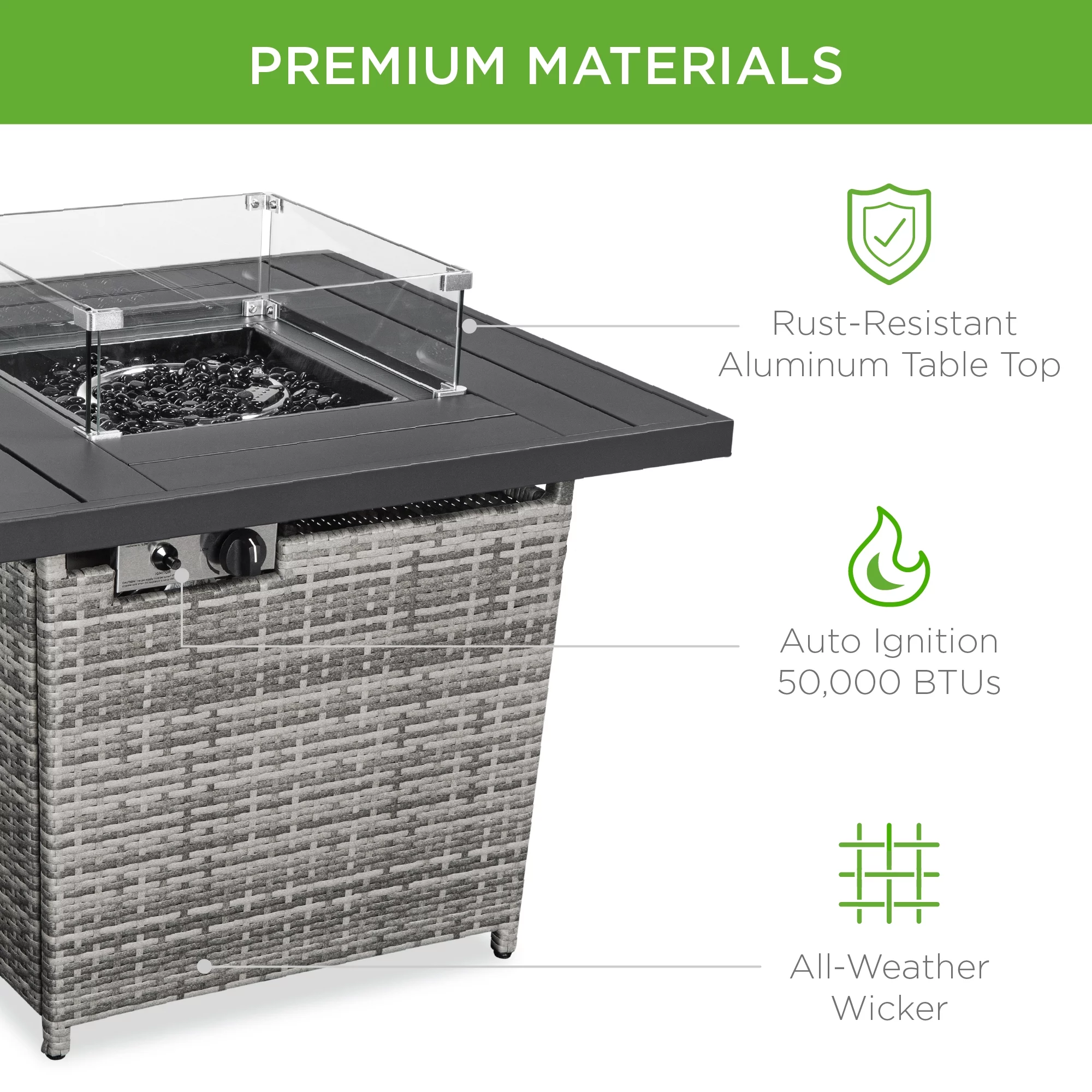 Best Choice Products 32in Fire Pit Table 50,000 BTU Outdoor Wicker Patio w/ Wind Guard, Glass Beads, Cover - Ash Gray - Womvr