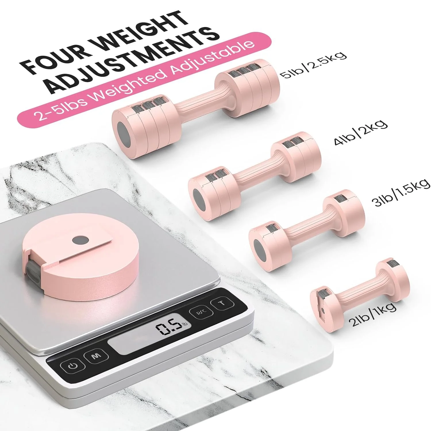 Tiagowell Adjustable Hand Dumbbell for Women 5lb Dumbbells Set of 2, 4 in 1 Small Dumbbell Set Each 2lb 3lb 4lb 5lb Free Weights - Womvr