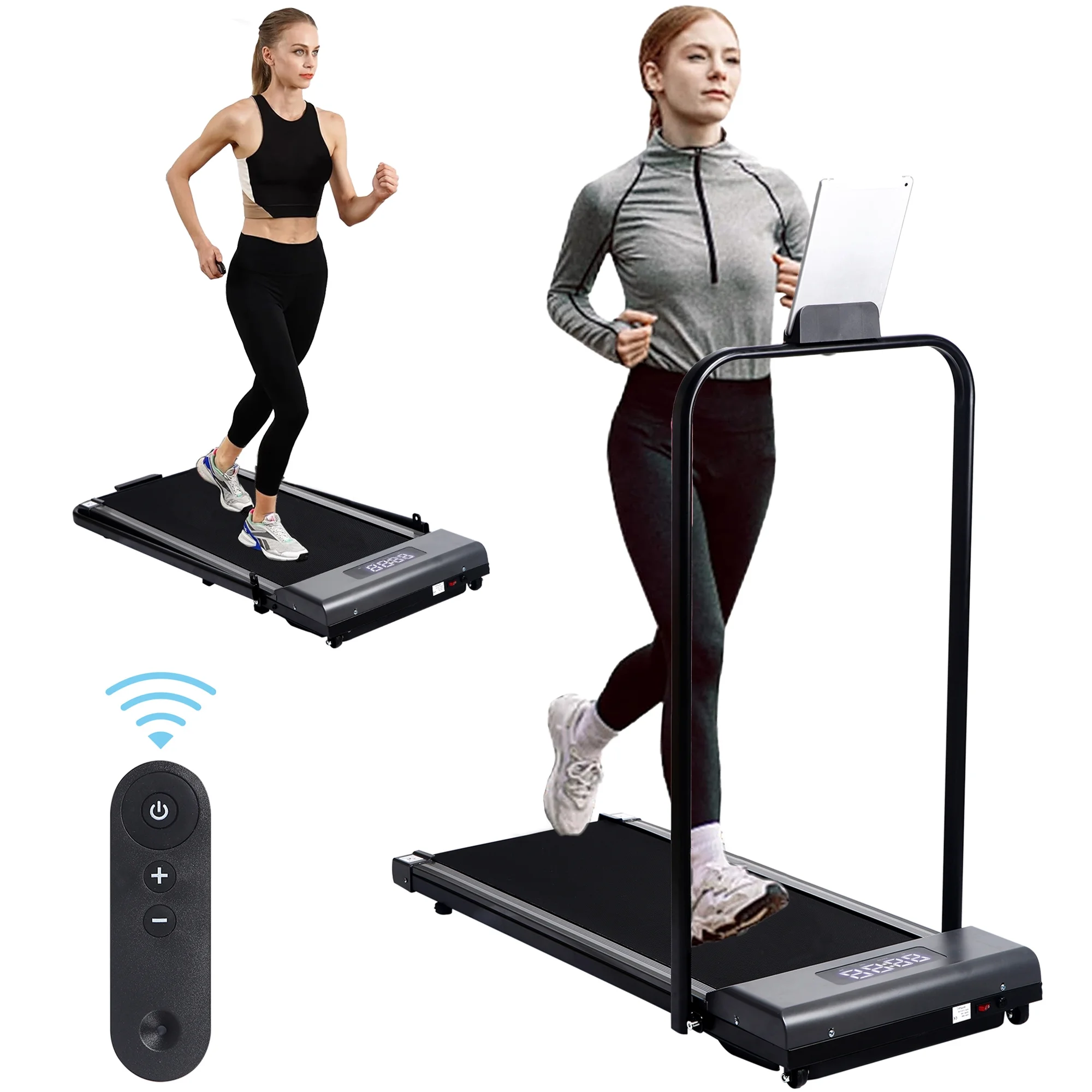 Tertran Walking Pad Under Desk Treadmill for Home Office, 2 in 1 Portable Walking Treadmill with Remote Control, Foldable Treadmill Walking Jogging Machine with LED Display - Gray - Womvr